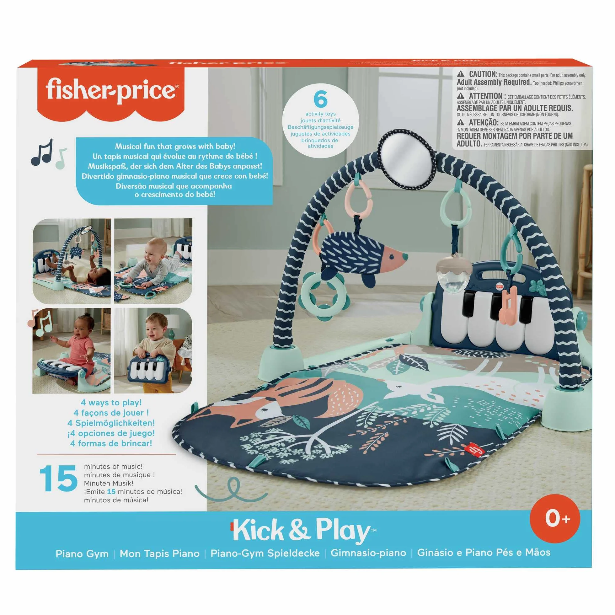 Fisher-Price - Palestrina Baby Piano 4 in 1, tappetino con pianoforte musicale e giocattoli per il gioco distesi sul pancino, cerbiatto blu [esclusiva Amazon], giocattolo per bambini 0+ Mesi, HKX37