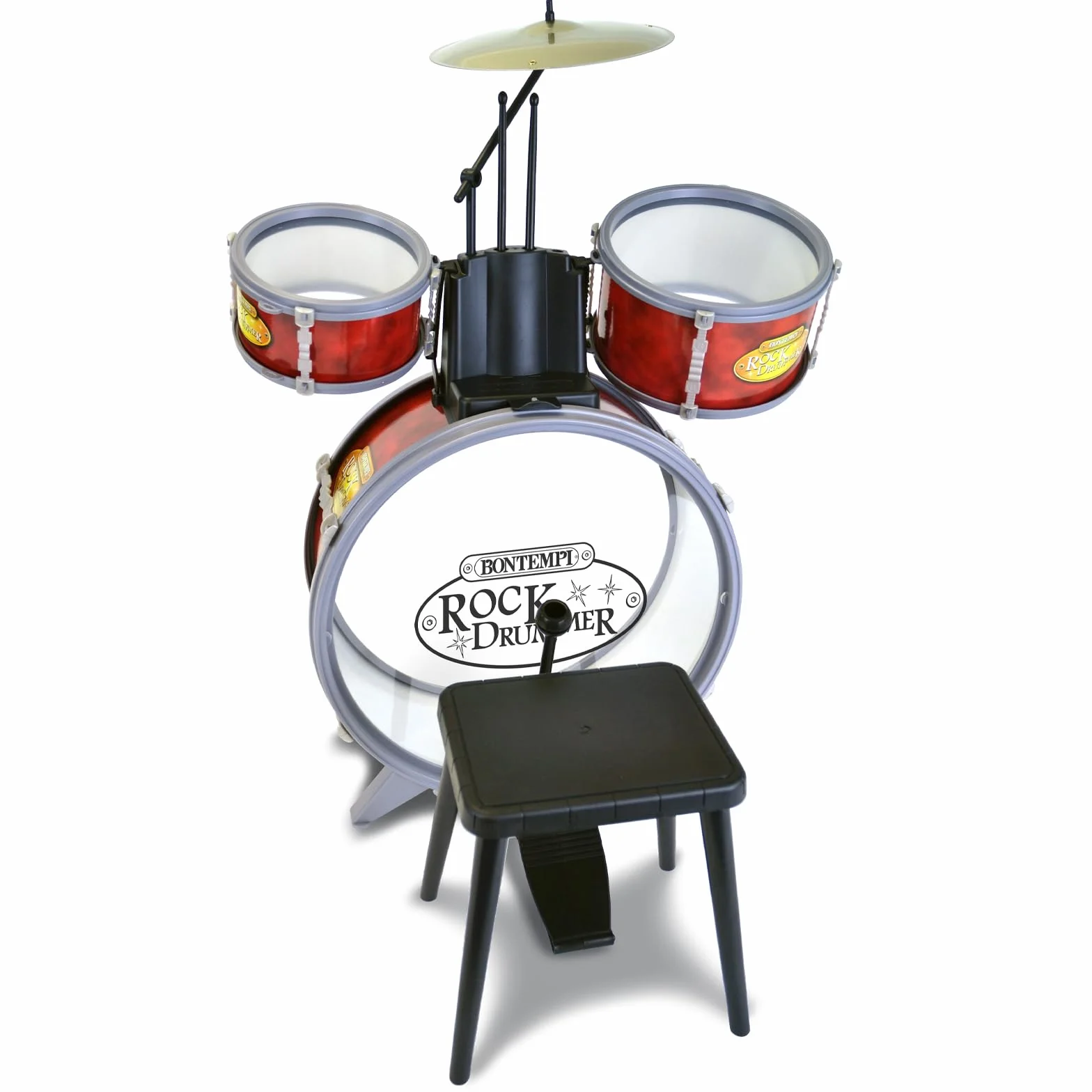 Bontempi | BeatMaster: Batteria per Piccoli con Suoni Realistici e Tanto Divertimento, Rosso e Trasparente, 500x500x680 mm