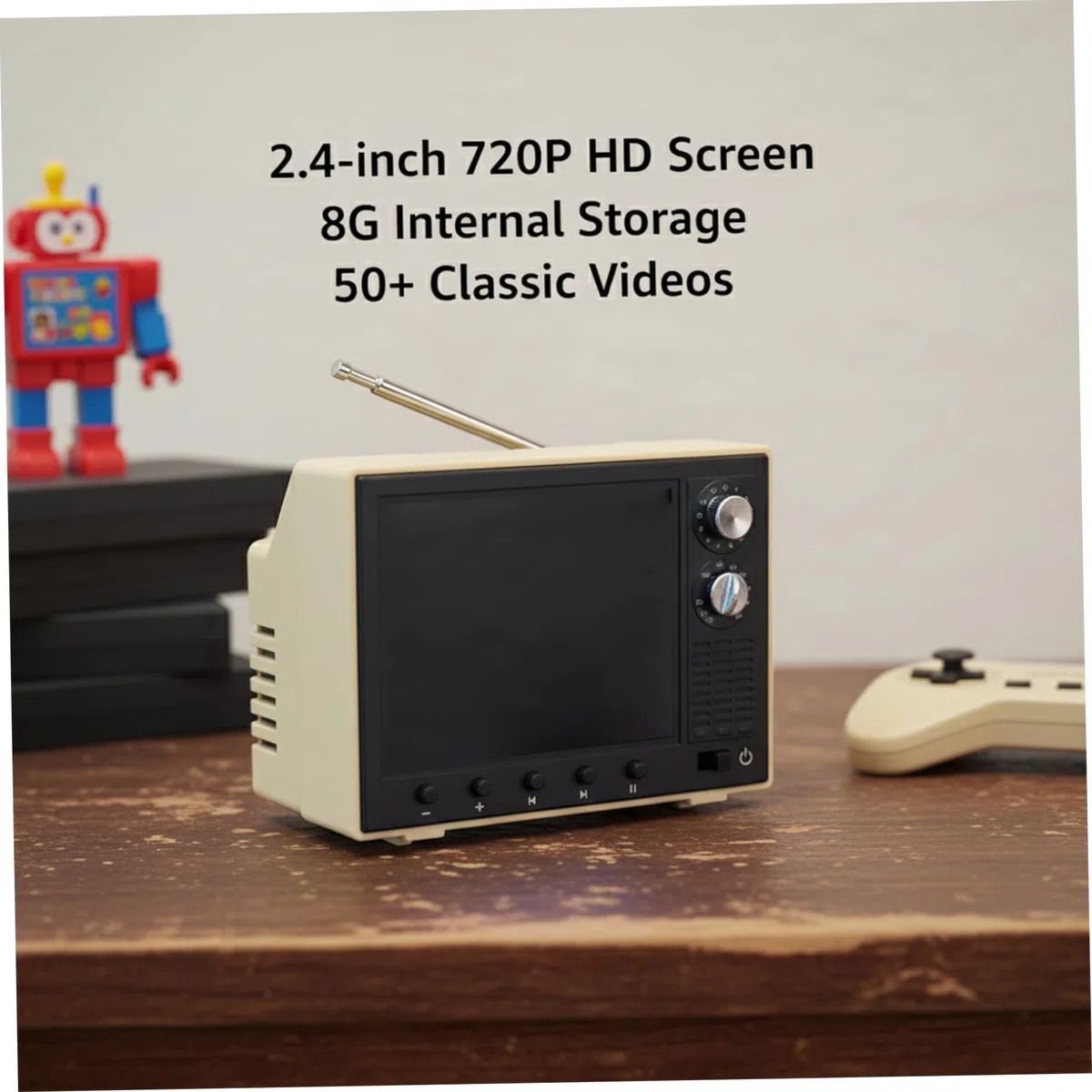 Mini TV retrò 2,4" HD 720P 8 GB USB per casa delle bambole scala 1:12 Giallo