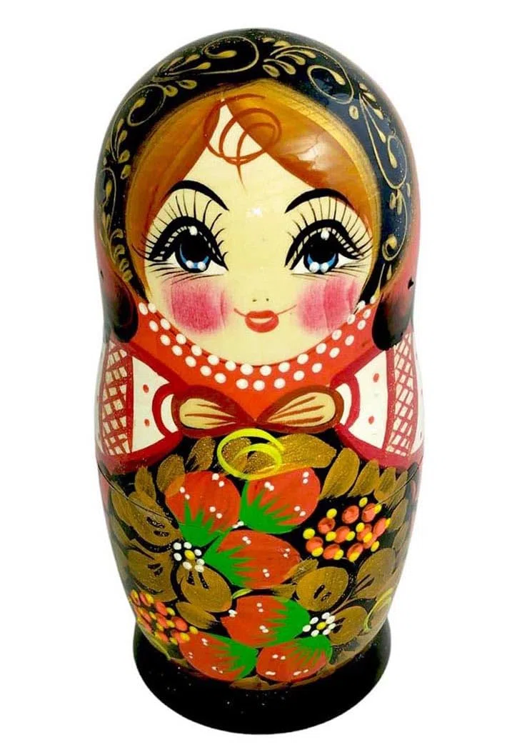 Matrioska Hohlama 18 cm 5 bambole in legno diversi motivi nero