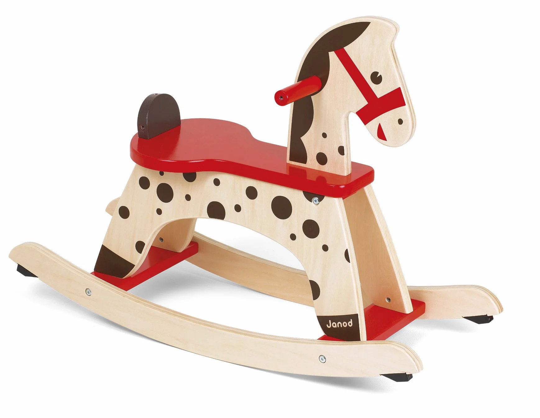 Janod - Cavallo a Dondolo in Legno Caramello - Giocattolo Primo Anno - Apprendimento Equilibrio - A Partire dall'anno, J05984, Marrone e Rosso