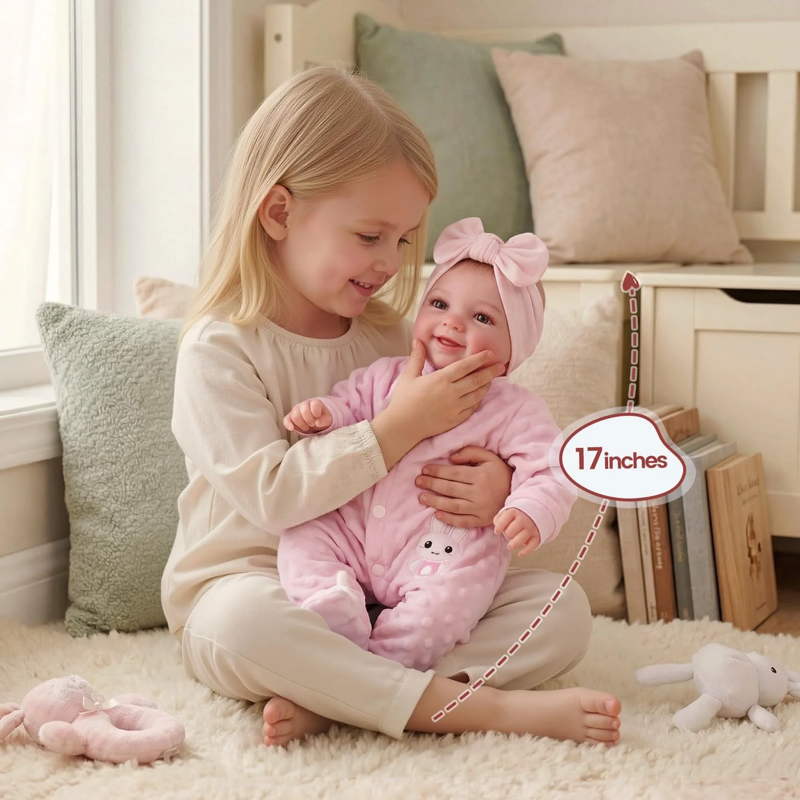 BABESIDE Rinato Bambino Bambole Sunny 17 Pollici Realistica Bambola Neonata Reborn-Baby Doll Corpo Morbido Tessuto Reincarnate Babies Reale Aprire Gli Occhi