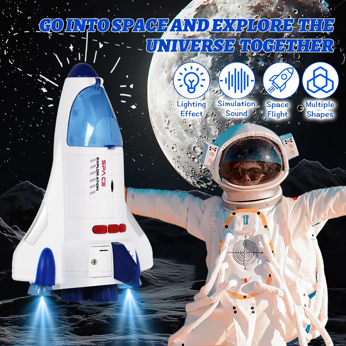 Giocattolo del Razzo Spaziale per Bambini, Space Shuttle Giocattolo con Astronauti Luci e Suoni, Spaceship Rocket Toys for Kids (WY893A)