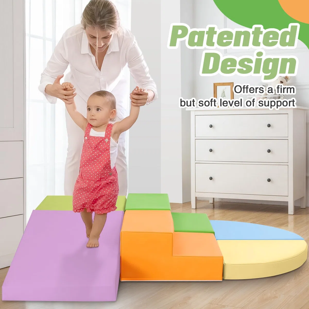 Wilwolfer Blocchi per Bambini in Schiuma Set: 6 Pezzi Pelle PU Set da Gioco Blocchi Morbidi per Bambini - Doppia Scala Percorso a Ostacoli per Infanzia per Soggiorno Cameretta e Asilo Nido