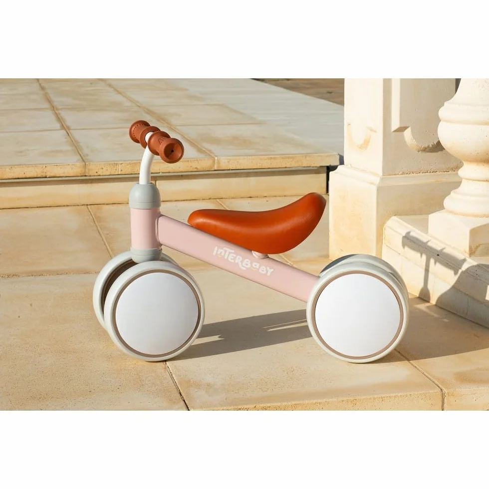 Interbaby | Bicicletta senza Pedali Bambino 1-3 Anni - Bici senza Pedali per Bambini 12-36 Mesi, Primi Passi Bambino Sicuro 4 Ruote, Prima Bici Bimbo 1-2 Anni, Regalo Bambino 1 Anno (Rosa)