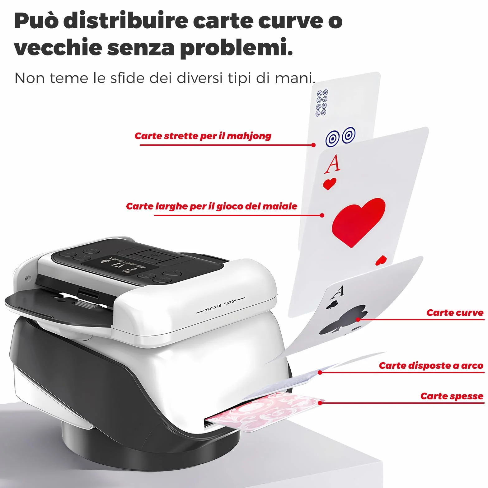 Trasmettitore automatico di carte e mixer per carte con funzione di rotazione a 360°, allocazione personalizzabile per molti giocatori, angolo di uscita versatile, compatibilità (con