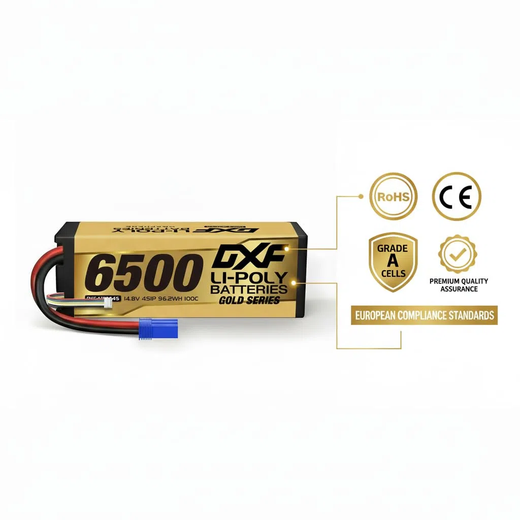 DXF Batteria LiPo 4S 6500mAh 100C 14.8V Presa EC5 Set di 2 custodie rigide per auto RC 1/8 1/10 Camion Buggy Truggy Corsa Hobby ad alta scarica ricaricabile ai polimeri di litio