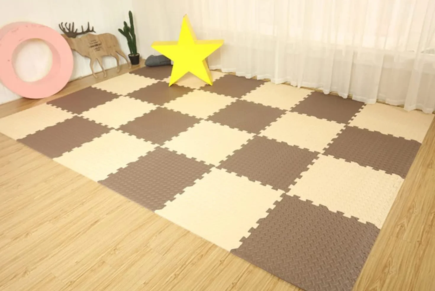 Tappeto Puzzle per Bambini 18 Pezzi in Schiuma Eva 30x30x1,2 cm Impermeabile Antiscivolo Beige Marrone