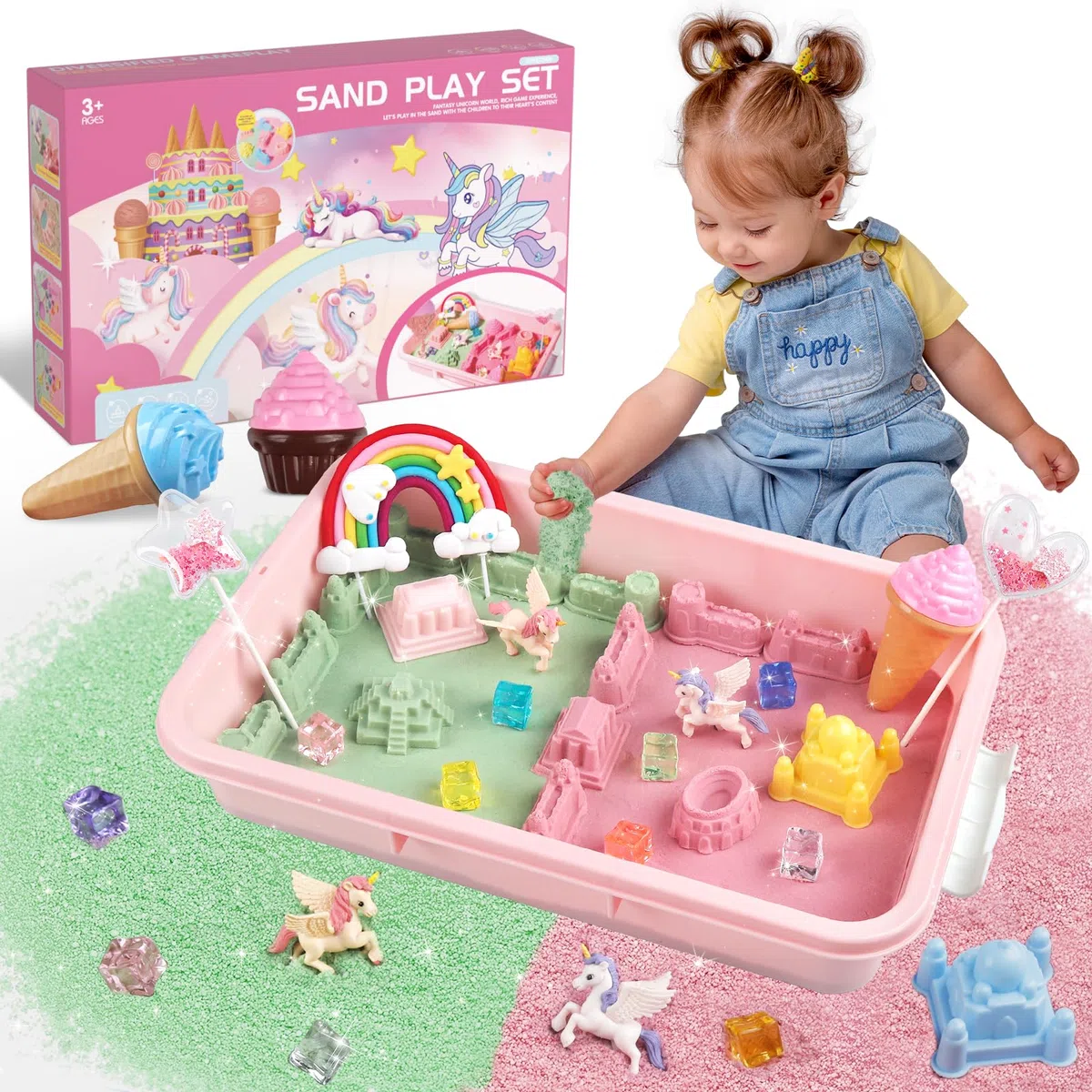Weilim Scatola Sensoriale Unicorno per Bambine, Kit Sabbia Magica con Contenitore, Sabbia Colorata, Gioco Motricità Fine, Regalo Natale Compleanno 3–8 Anni