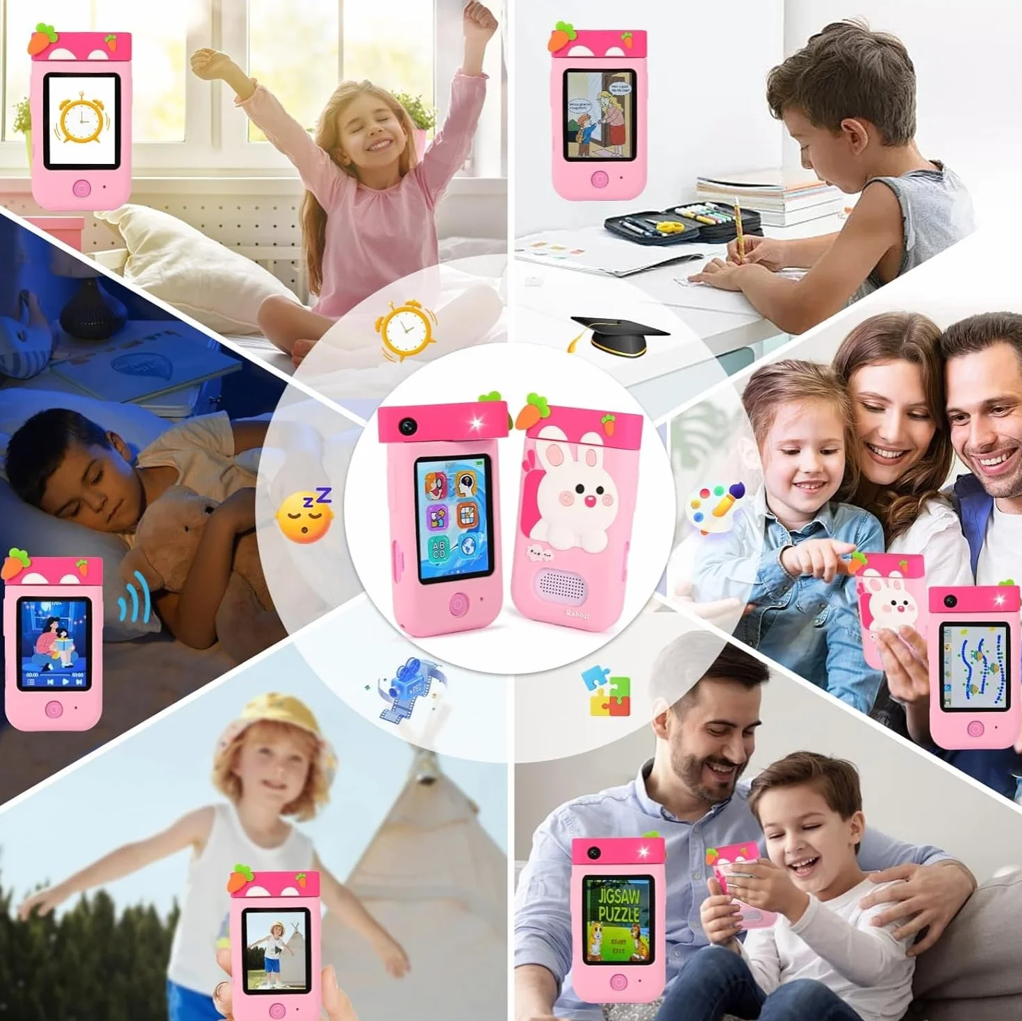 ARNSSIEN Macchina Fotografica Bambini, 180° Obiettivo,Video 1080P con Custodia Silicone, fotocamera per bambini per 3 4 5 6 7 8 anni, ragazze, ragazzi, regalo di Natale e compleanno per bambini, A200
