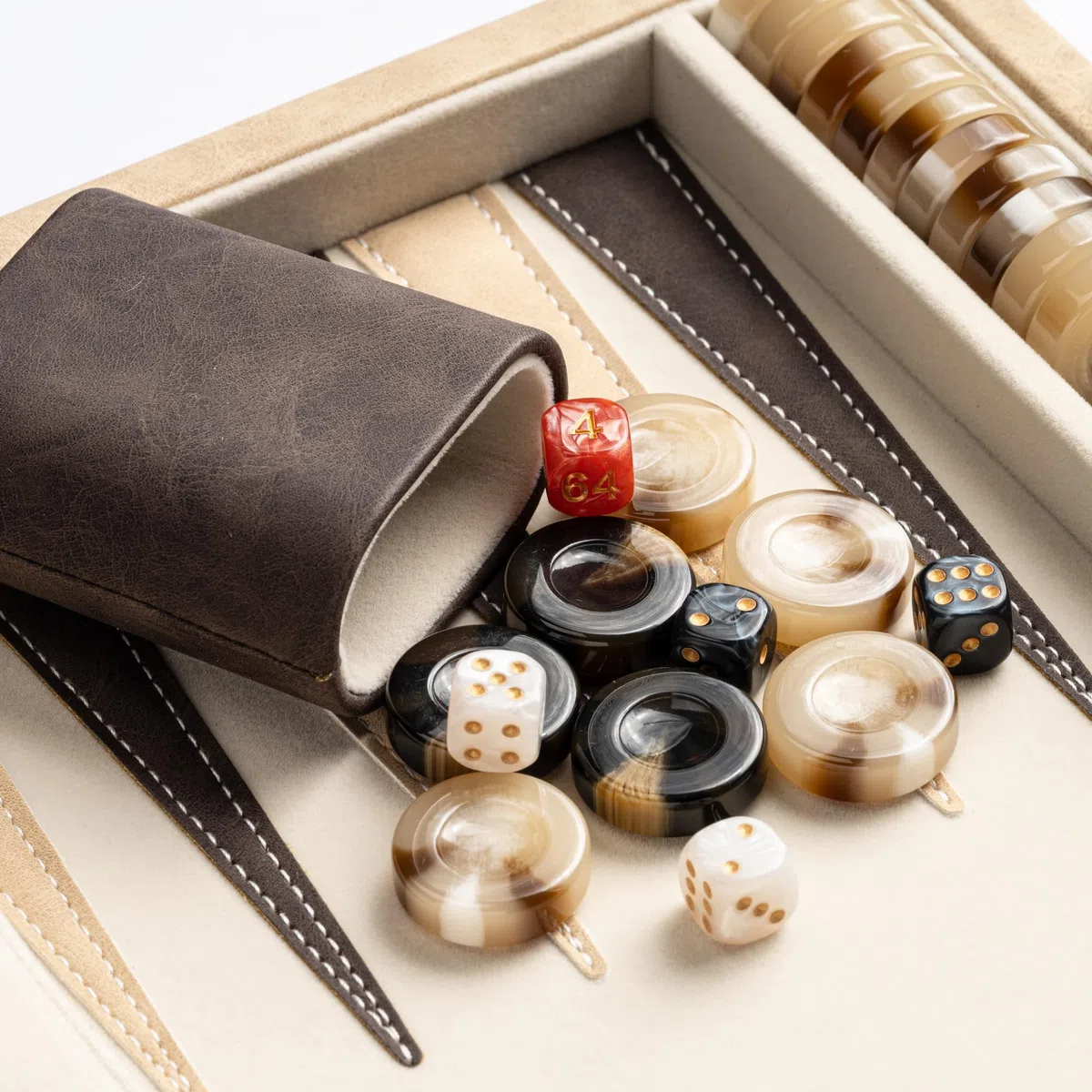 15inch Backgammon Sets for Adults, Classic Board Game with Folding Leather Backgammon Case, Faux Leather Exterior and Velvet Interior, Portable Travel Game Set (Brown)
