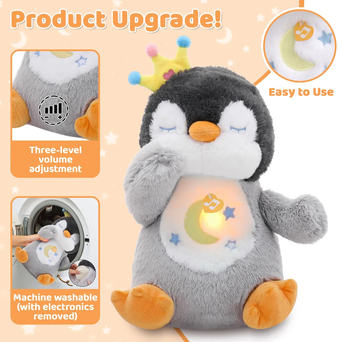 Peluche che respira pinguino con simulazione respirazione musica luce notturna