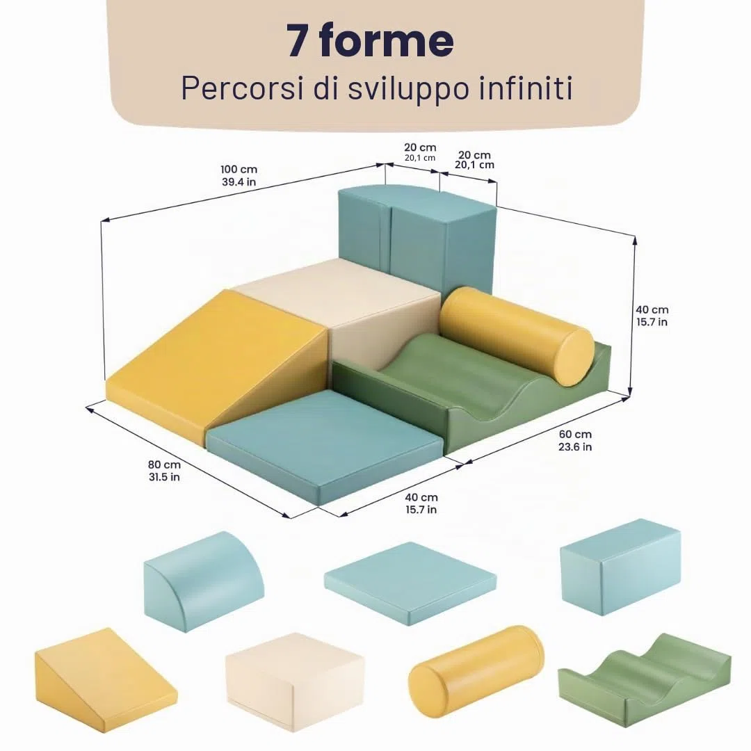 IGLU Soft Play Discoverer 7 XL Cubi Psicomotricità Blocchi per Bambini in Schiuma Set da Gioco 1 anno Montessori 12+ mesi Pastel Sea