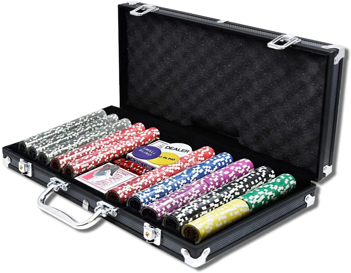 LARS360 Valigetta da poker con 500 fiches laser 11,5g richiudibile a chiave nero 55,5x20,5x6,4 cm