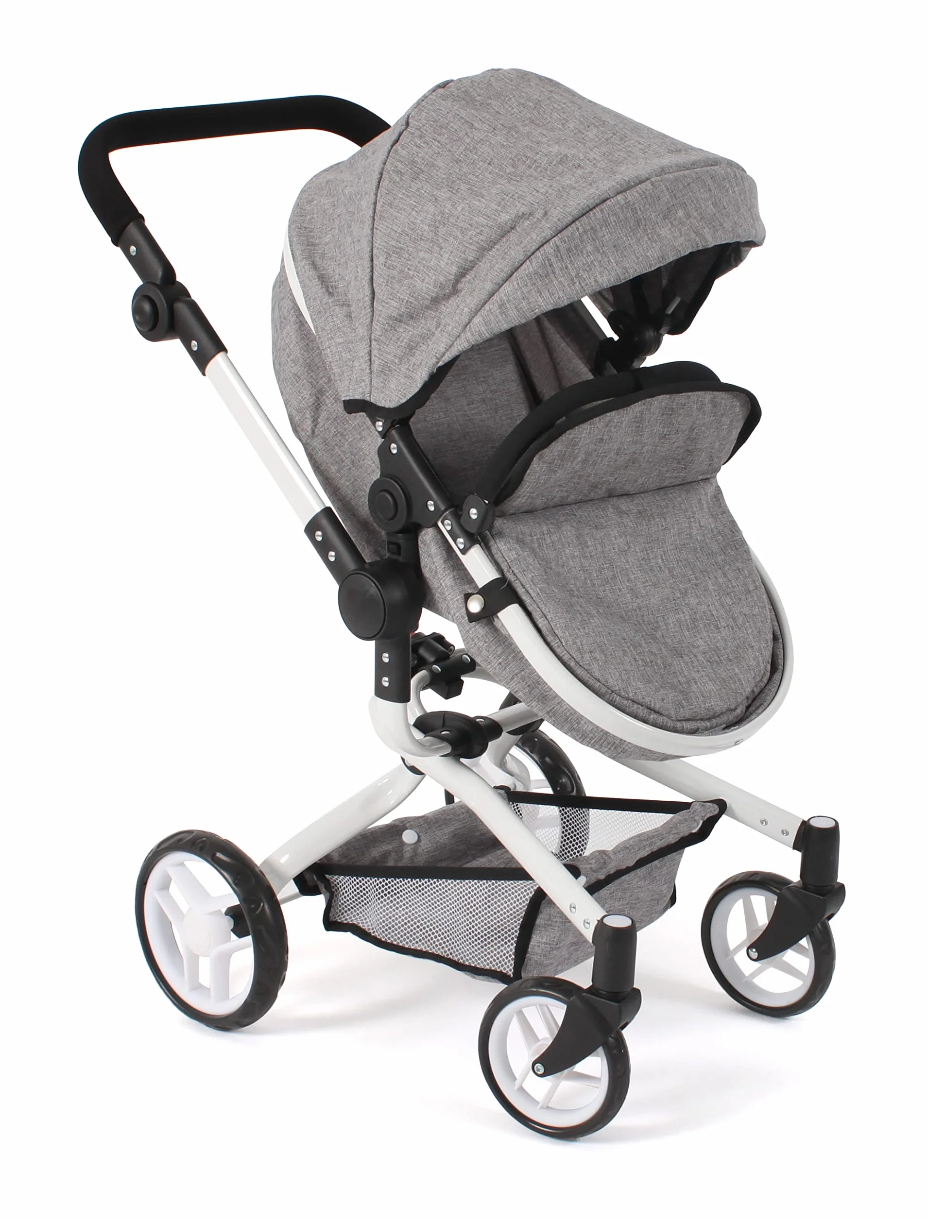 Passeggino per bambole Yolo 2 in 1 per bambini dai 4 agli 8 anni, colore: grigio jeans