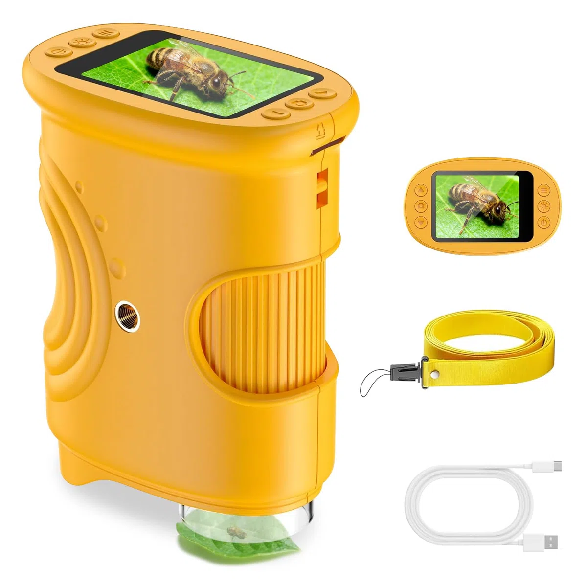 Microscopio digitale per bambini, ingrandimento 1000X con schermo IPS da 2,0", ricaricabile tramite USB e portatile, 8 luci LED, per uso esterno, arancione, regali per bambini dai TRE anni in su.