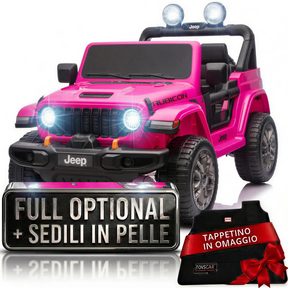 Jeep Wrangler Rubicon 2026 Auto Elettrica Bambini 12V Fuoristrada 2 Posti SEDILI Pelle Porte Apribili Doppio Motore Rosa