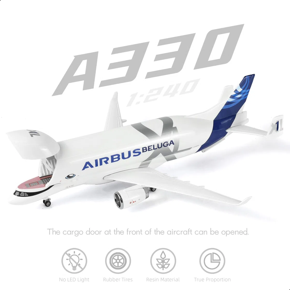 1/220 A330 Beluga XL1 - Modellino aereo in metallo pressofuso con supporto (30 cm) per Airbus a330-743L Super Transport Beluga, modelli aerei da collezione per appassionati di aviazione