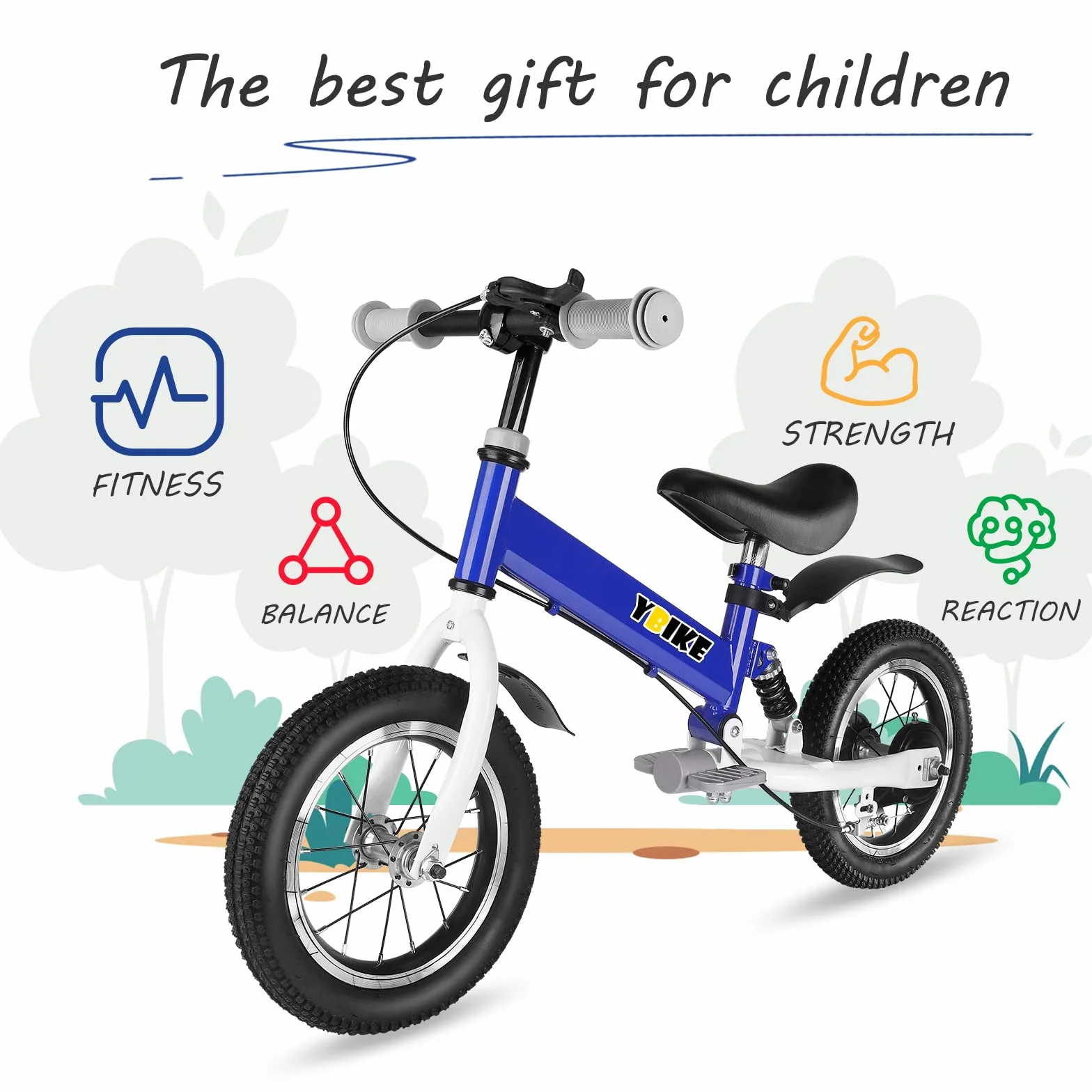 Ybike Bicicletta Senza Pedali,2 in 1 Bici Per Bambini da 12 14 Pollici, Per Bambini da 2 a 7 anni,4 Colori Bici da Equilibrio Con Freno,Ammortizzatore, Parafanghi