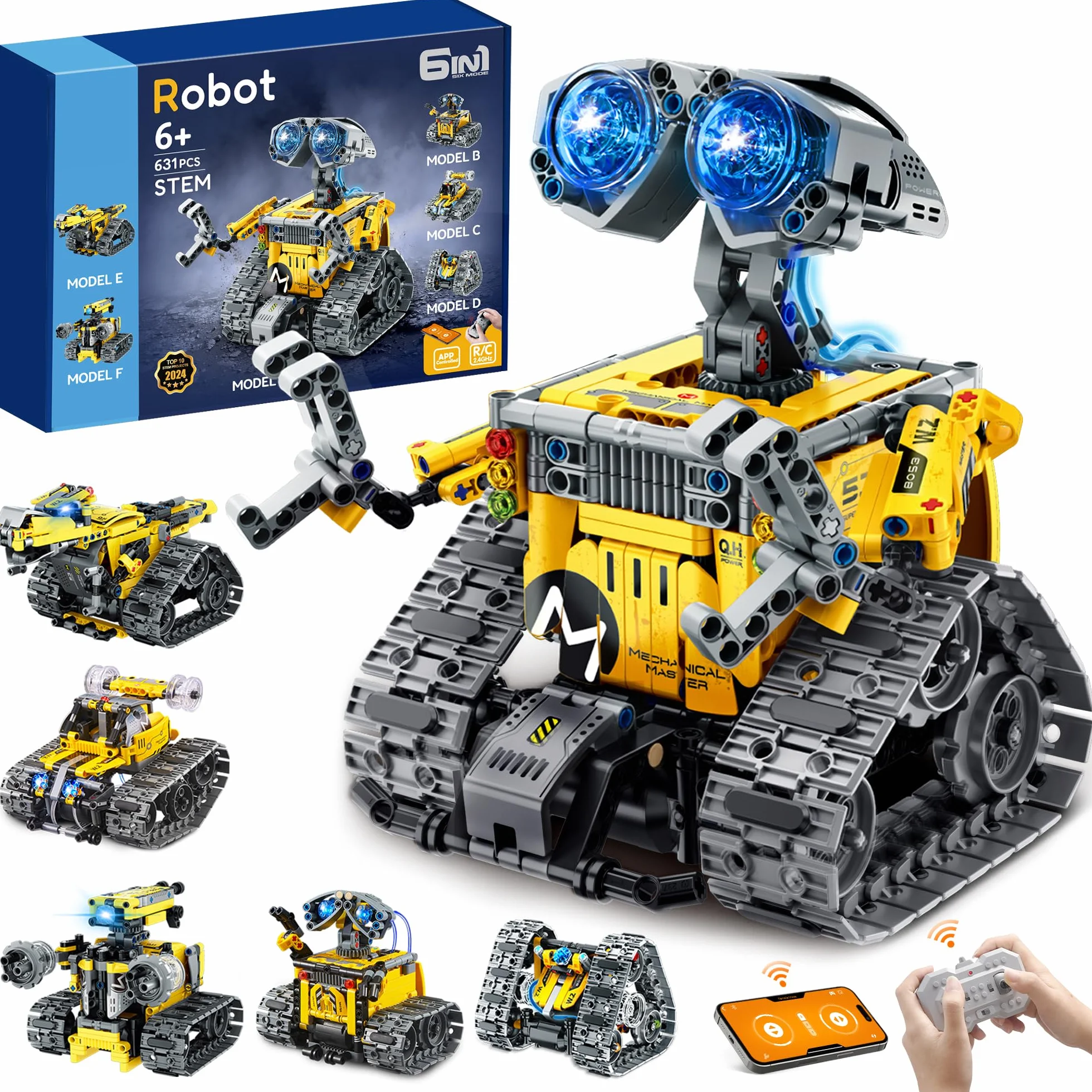IKUPER Robot per Bambini Ragazzi dai 6 ai 12 Anni, Set Robotico Programmabile 6 in 1 con App e Telecomando, Natale e compleanni (631 Pezzi) | Set robotico telecomandato e programmabile, regalo per bambini dagli 8 anni in su