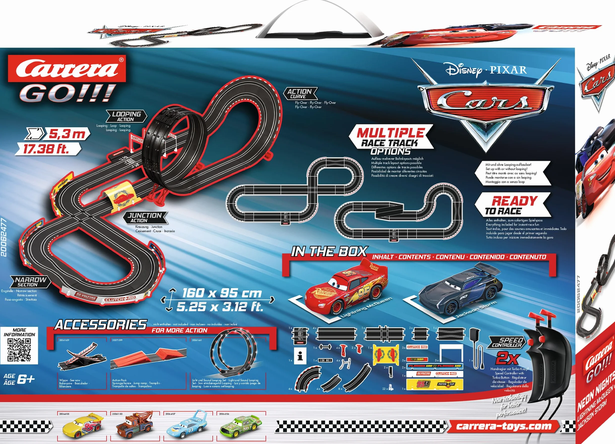 Carrera GO!!! Disney Pixar Cars Neon Nights Set Pista da Scontro con Saetta McQueen e Jackson Storm Gioco per Bambini 6+ Anni