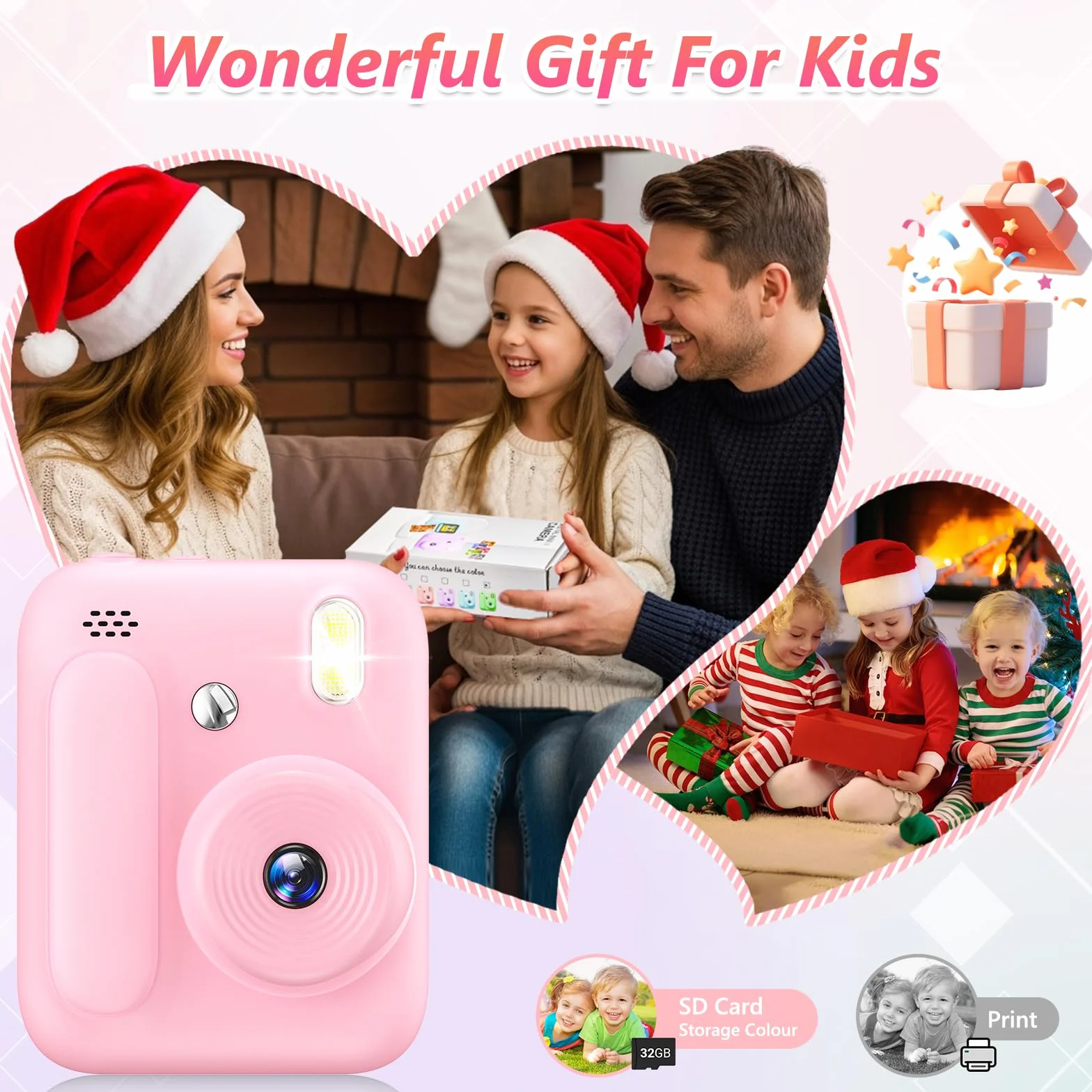 Macchina Fotografica Bambini Istantanea,Fotocamera Istantanea 1080P con 5 Rotoli di Carta da Stampa,Scheda da 32GB e Penne Colorate,Fotocamera Digitale Portatile per Bambini dai 3-14 Anni (Rosa)