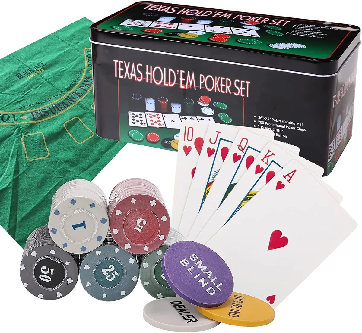 powerking Poker Chip Set, Blackjack 200 fiches Poker Set per Texas Holdem con tovaglia Gioco per Feste di Famiglia