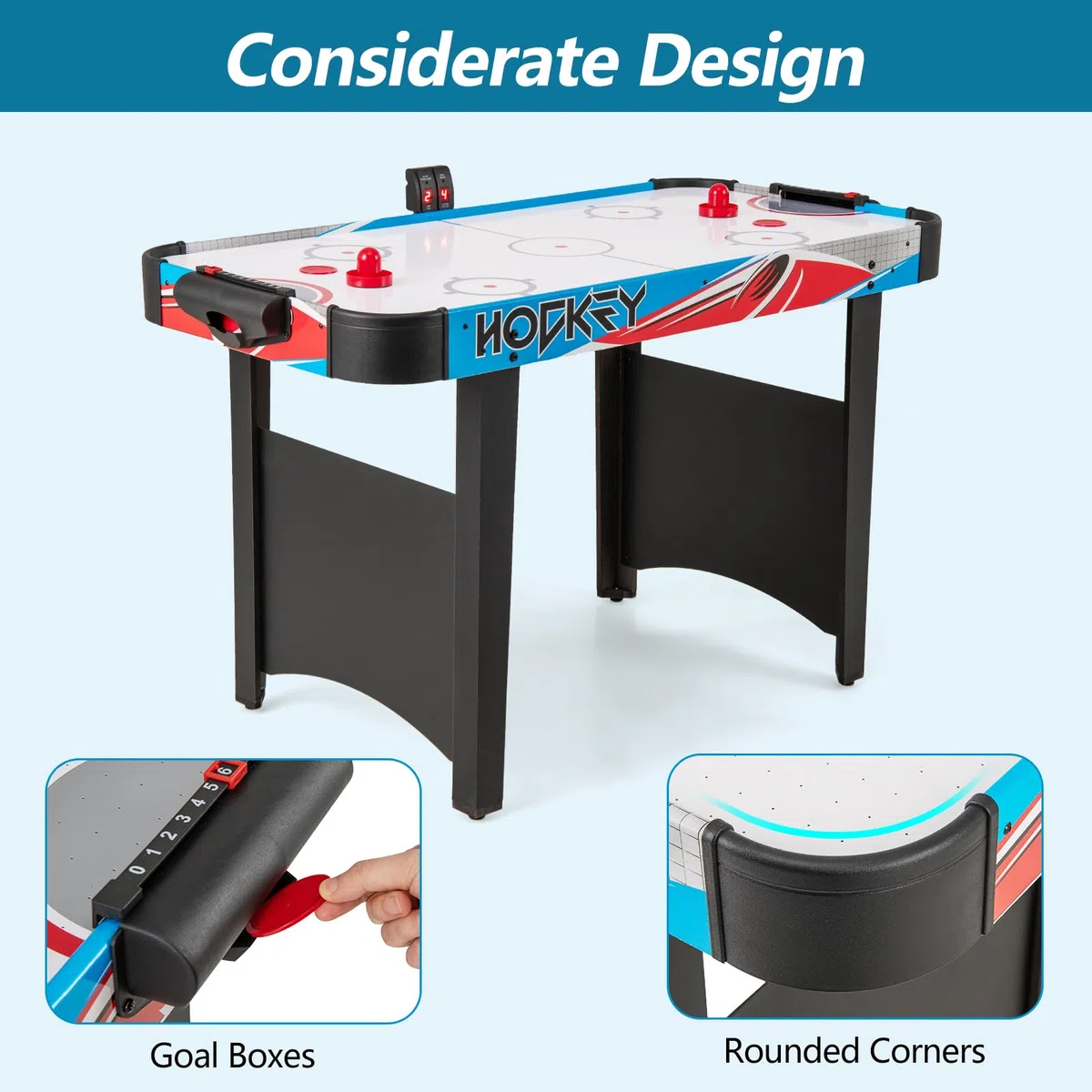 HOMASIS Tavolo da Air Hockey in Legno con Display LED e Motore 12V, 2 Dischi e 2 Pattini