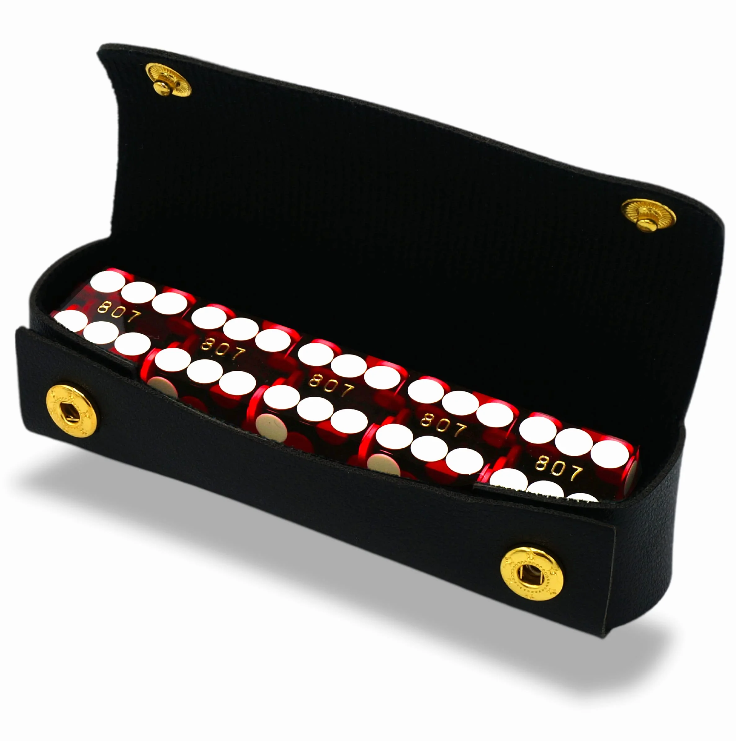Luck Lab Dadi da casinò di grado AAA da 19 mm, con bordi a rasoio e numeri di serie abbinati, set da 5 e custodia in pelle, colore: rosso