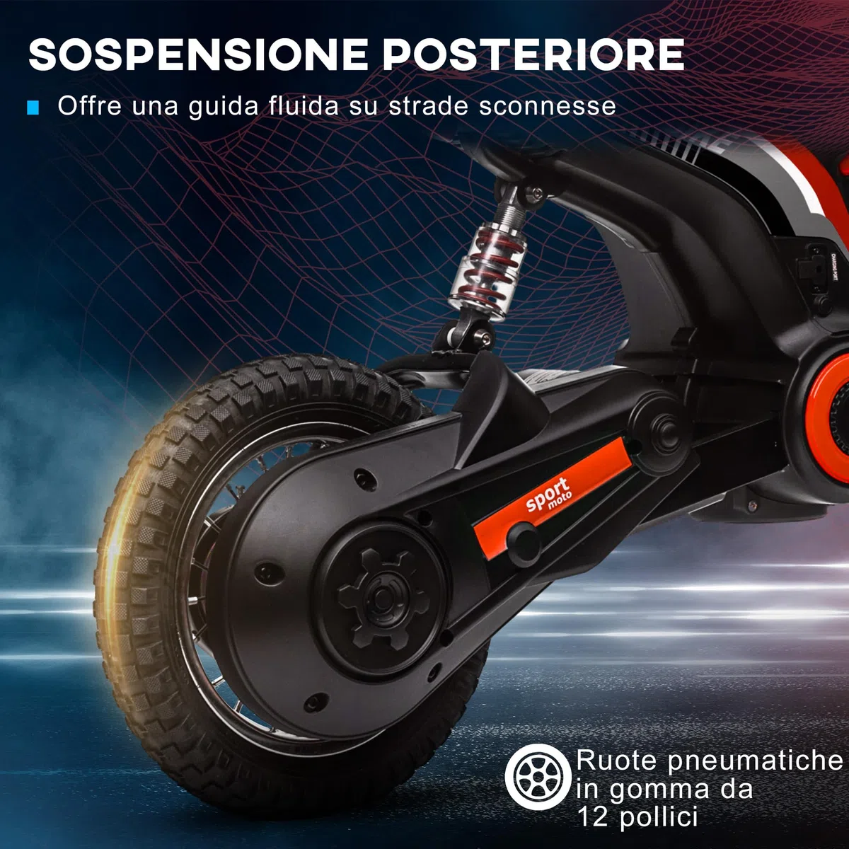 HOMCOM Moto Elettrica Bambini 24V 8-12 Anni Mini Cross con Sospensione Luci Suoni 2 Velocità 8-16km/h Ruote 30.5cm Rosso