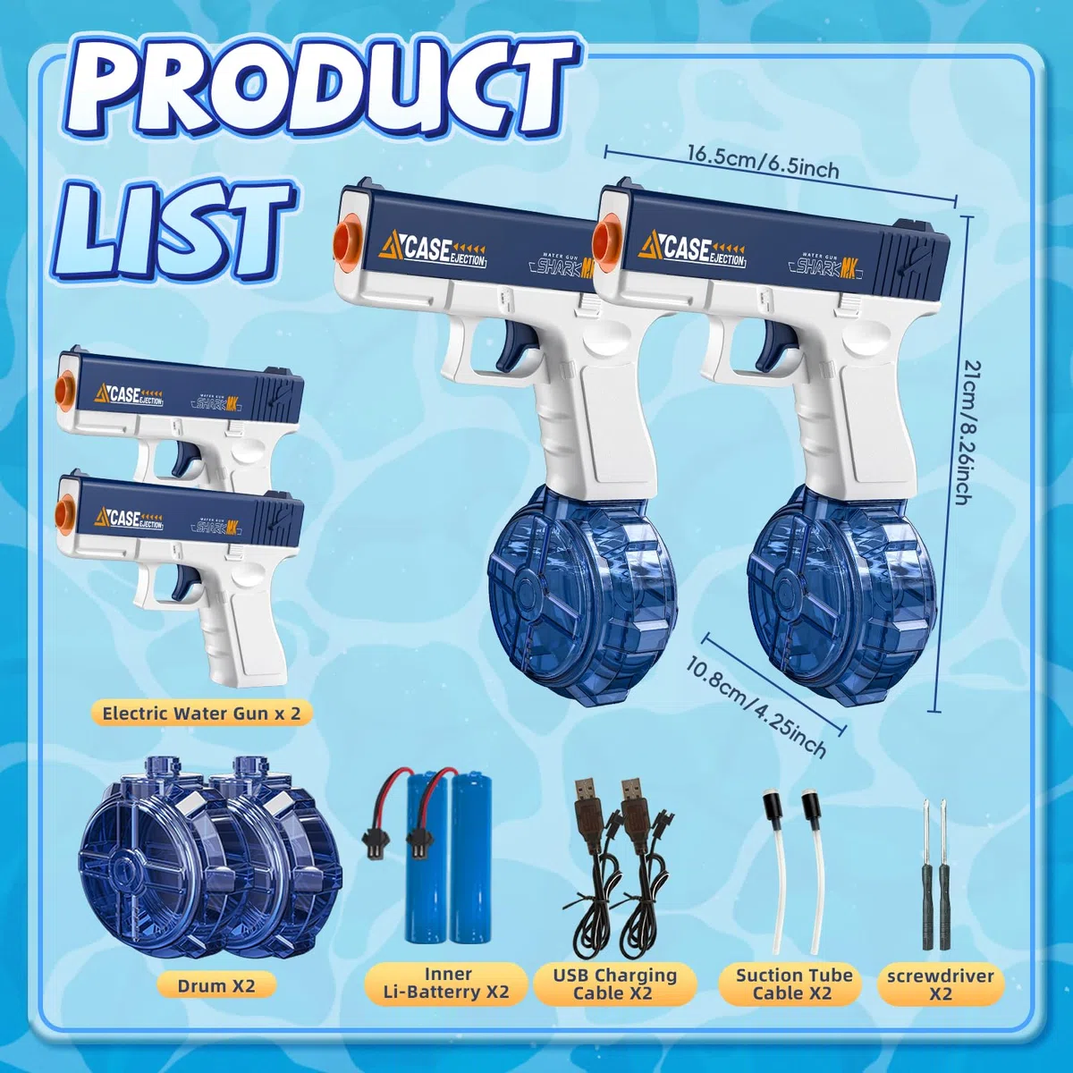 Pistola ad Acqua Elettrica 2 Pezzi, Pistole ad Acqua Automatica con Ricaricabile USB, Fucile ad Acqua,Raggio 8-10 Metri, Giocattoli all'Aperto Estivi per la Festa sulla,Spiaggia, Piscina
