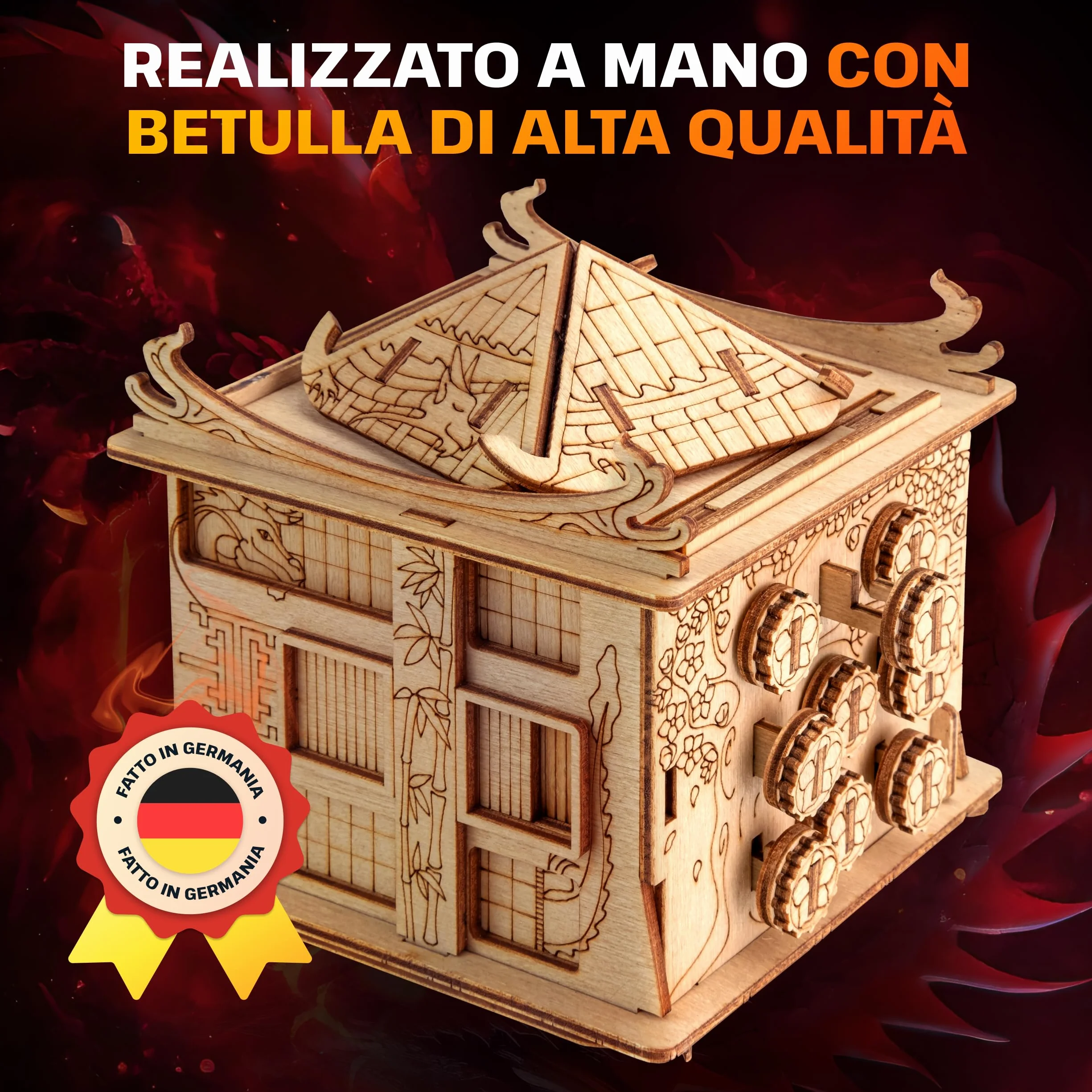 ESC WELT House of Dragon - Puzzle 3d in Legno - Rompicapo in Legno Difficile - Escape Room Gioco da Tavolo - Scatola Segreta Rompicapo con Scompartimento Nascosto - Giochi di Logica per Adulti