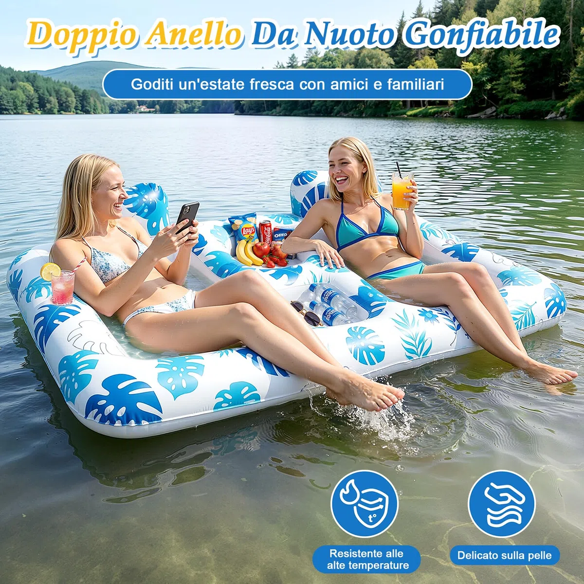 JONRRYIN Materassino Gonfiabile 2 Posti con Ghiaccio Bar per Piscina Mare Spiaggia