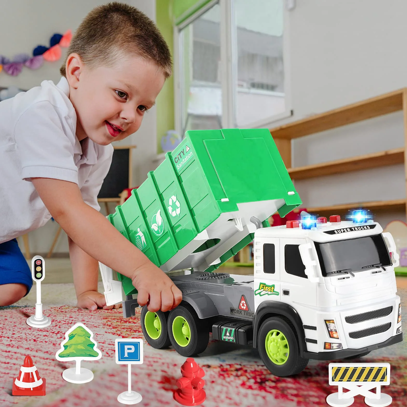 Camion della Spazzatura Giocattolo con Luci e Suoni per Bambini 3-8 Anni