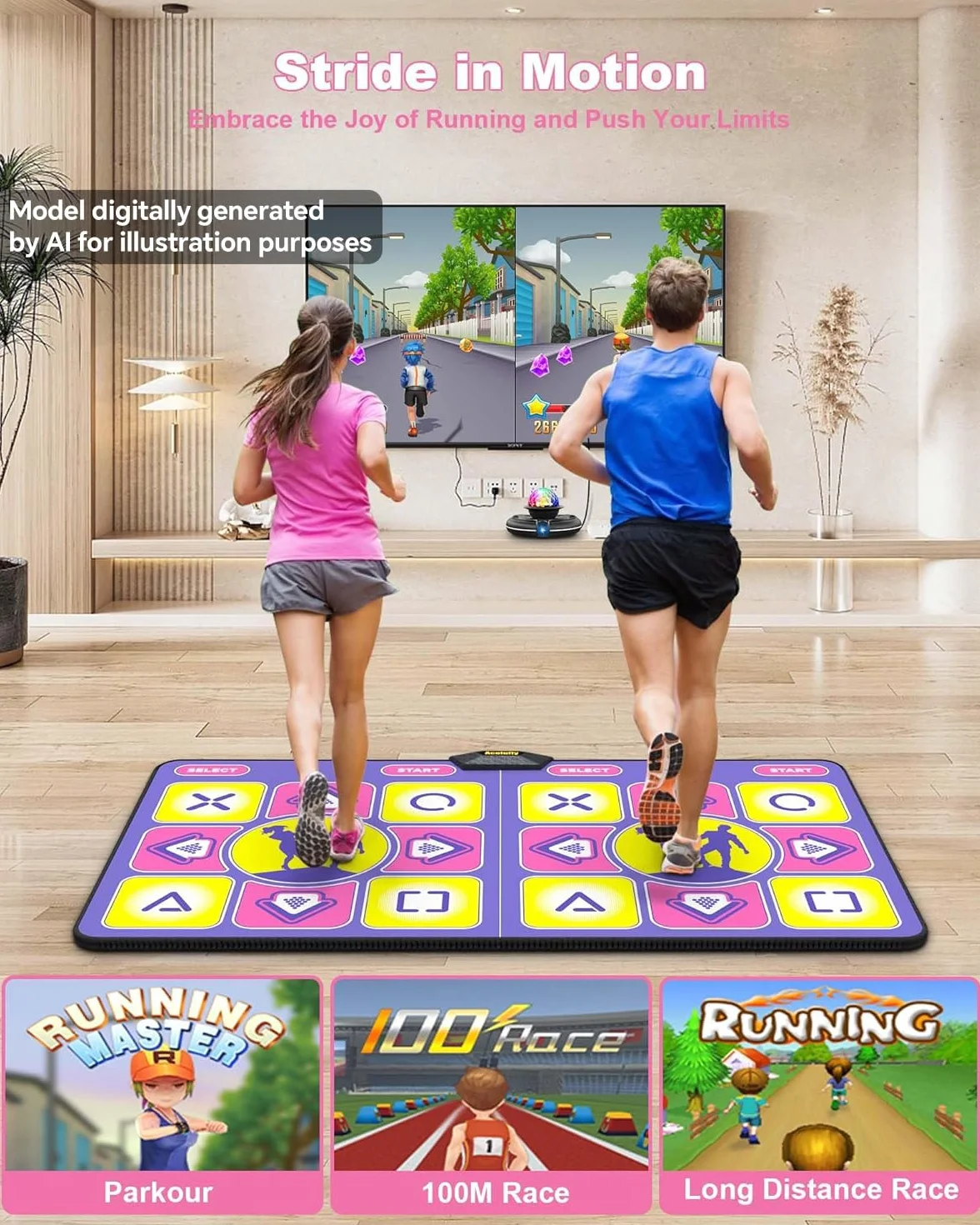 Tappetino da Ballo per TV con Controller Wireless, Doppio Utente, Antiscivolo, Fitness per Bambini e Adulti, Regalo per Ragazze e Ragazzi (Viola)