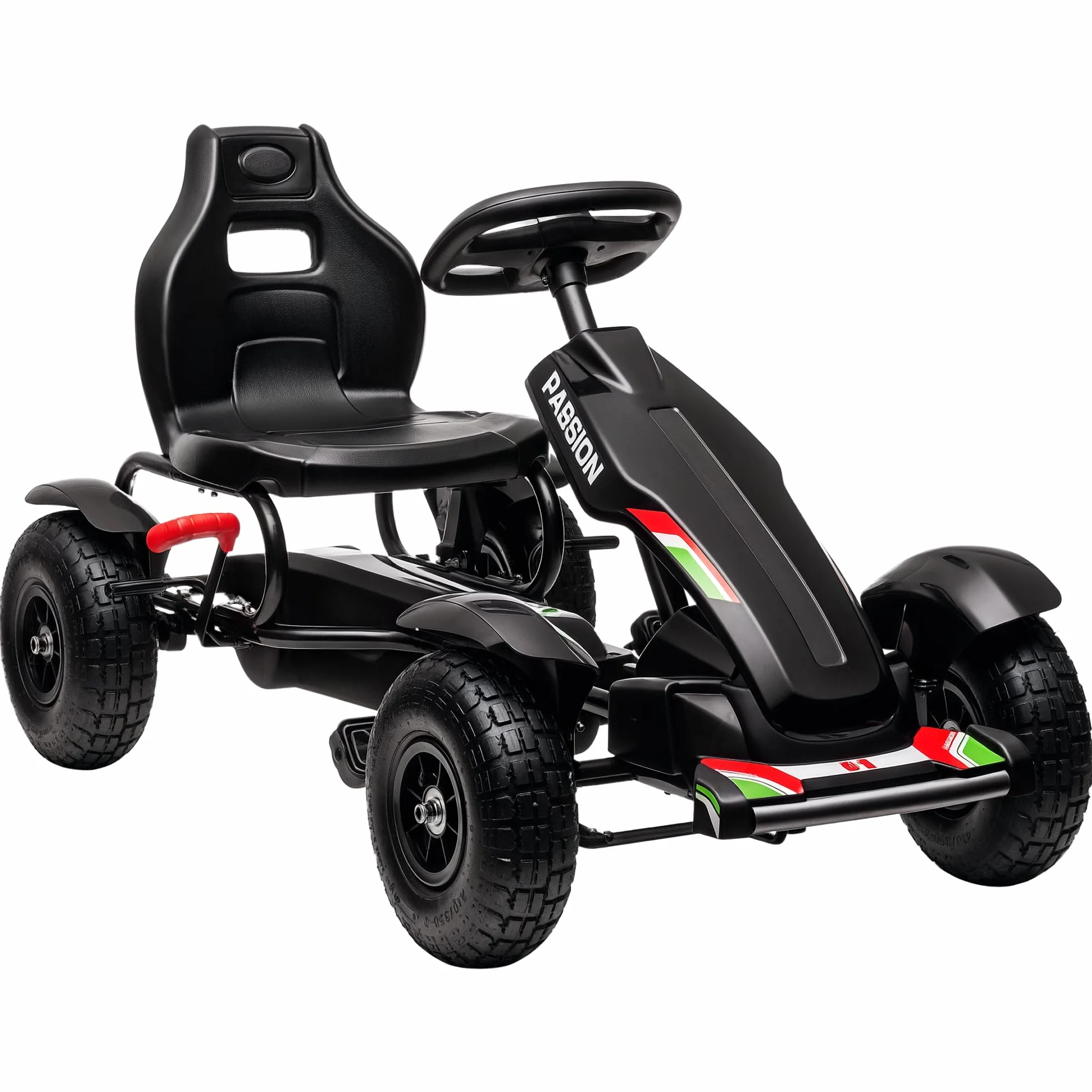 HOMCOM Go Kart per Bambini 5-12 Anni, Kart a Pedali in Plastica e Metallo, Sedile Regolabile, Freno a Mano, Retromarcia, 121x58x61 cm, Nero