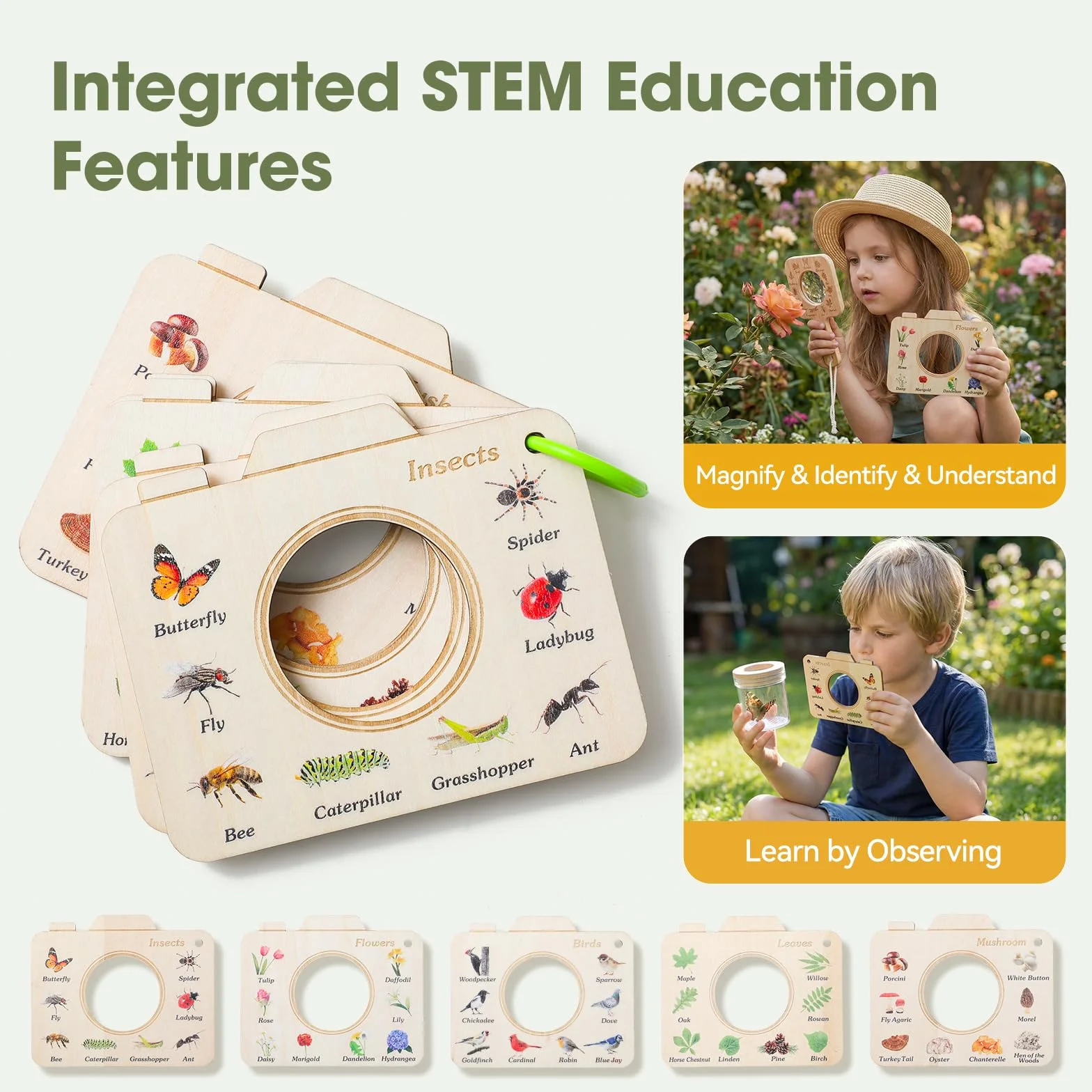 WOODEN TEETHER Set da ricercatori in legno massello per bambini,per attività all'aria aperta (9 pezzi)