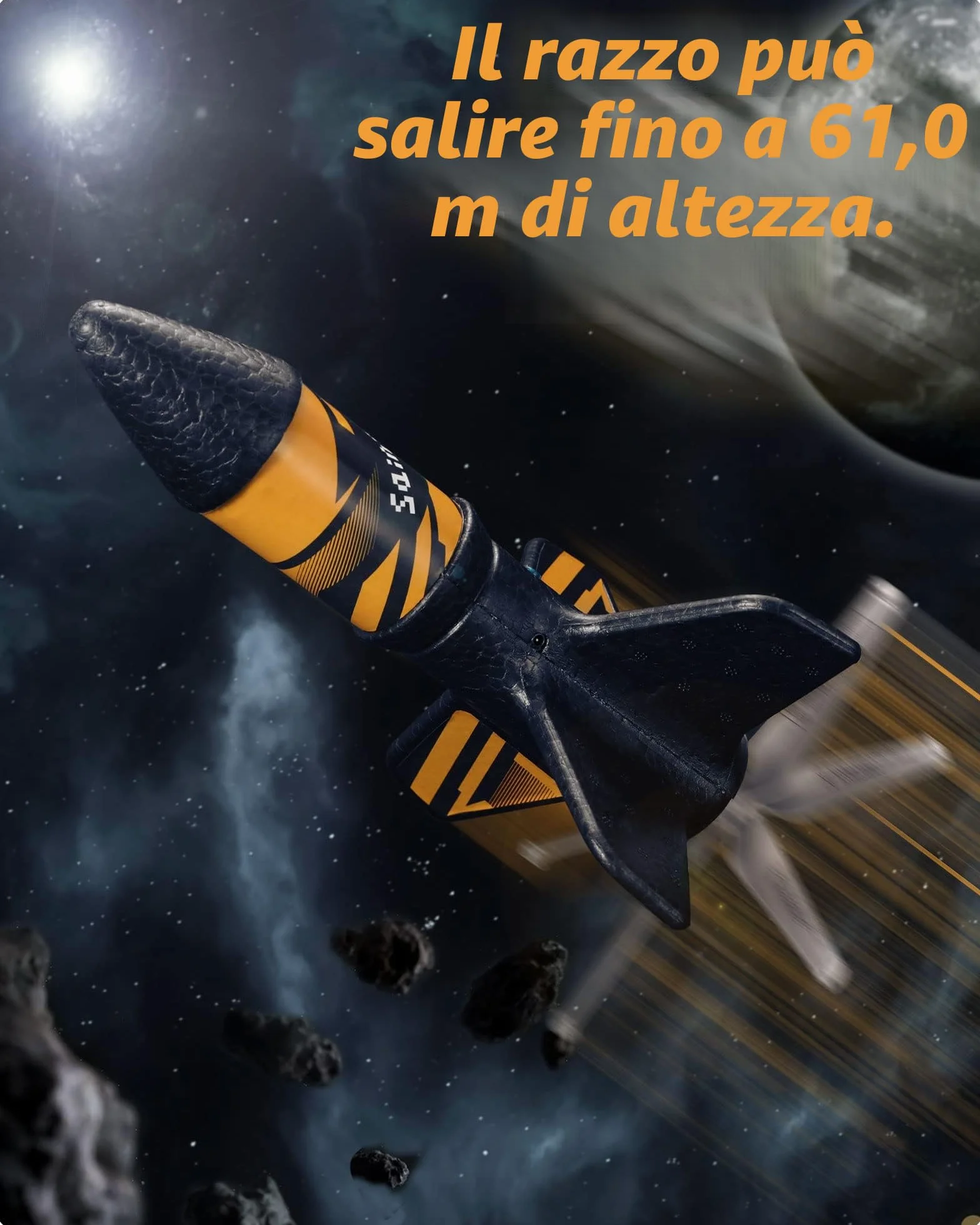 SainSmart Jr. Giocattoli a razzo - Razzo motorizzato con paracadute, lancio fino a 61 metri, giocattolo all'aperto per bambini da 8 a 12 anni (nero)