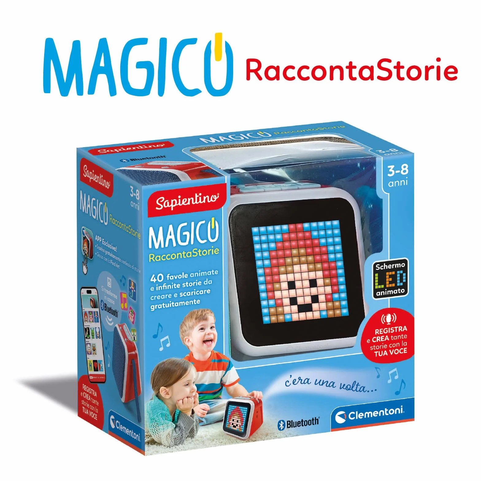 Clementoni Sapientino - Magico Raccontastorie per Bambini 3-8 Anni, con 40 Storie Illustrate in Pixel Art Interattive e Personalizzabili, 3 Modalità di Gioco e 2+ Ore di Racconti Scaricabili, 17729