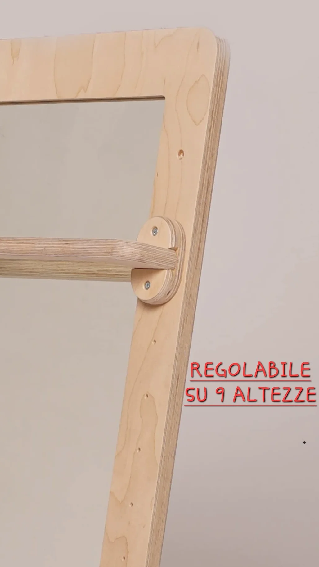 Specchio con Asta di Supporto Montessori (H80xL60CM, Legno Naturale)