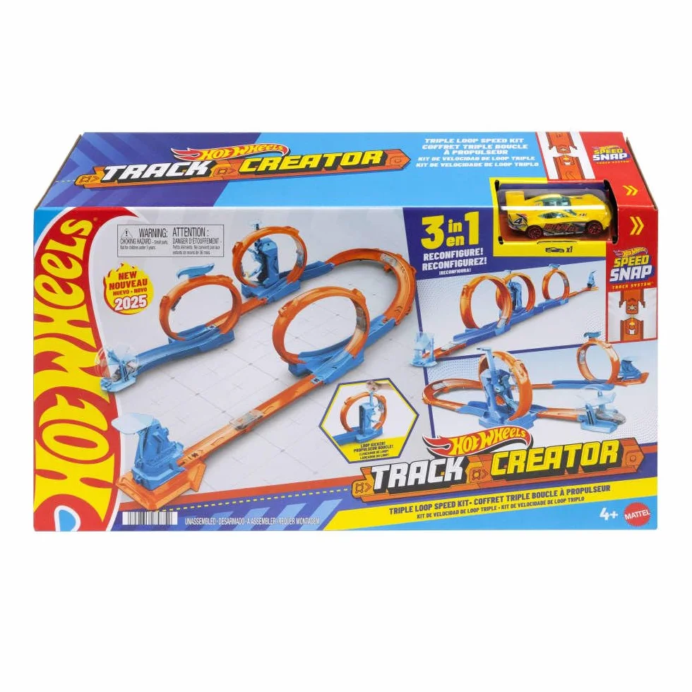 Hot Wheels Pista Triplo Loop Speed Snap Track 3 Giri della Morte Macchinina Scala 1:64 Giocattolo 4+ Anni JDW39
