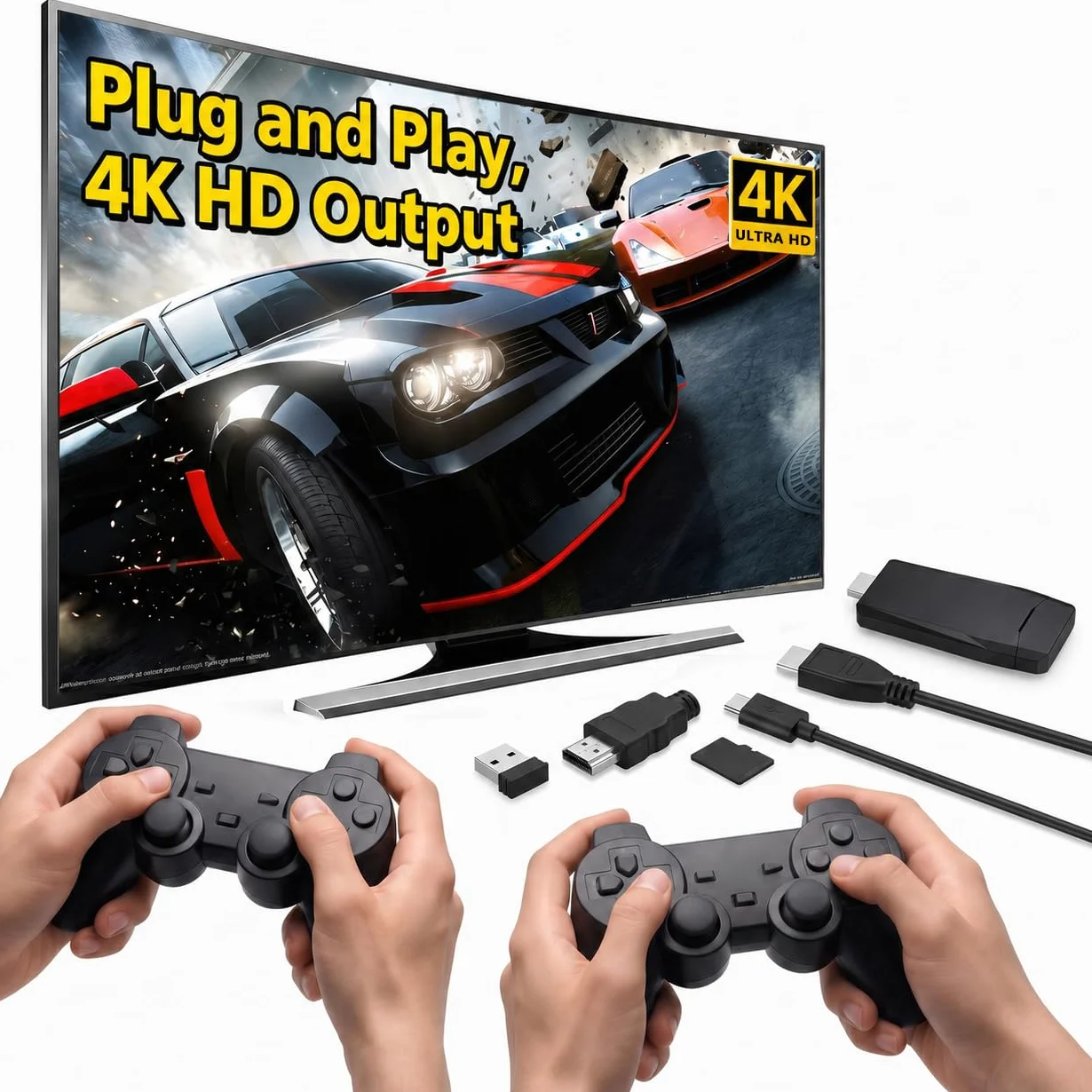 Whatsko Console per Video, 2 Controller Wireless, Plug and Play con Uscita 4K HD per TV, Computer e Proiettore, Regalo per Familiari e Amici