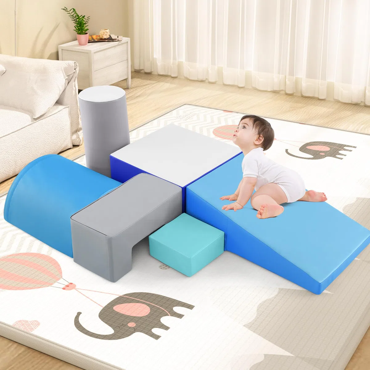 RELAX4LIFE Set di 6 Blocchi per Bambini in Schiuma Morbida, Centro di Attività (Blu)