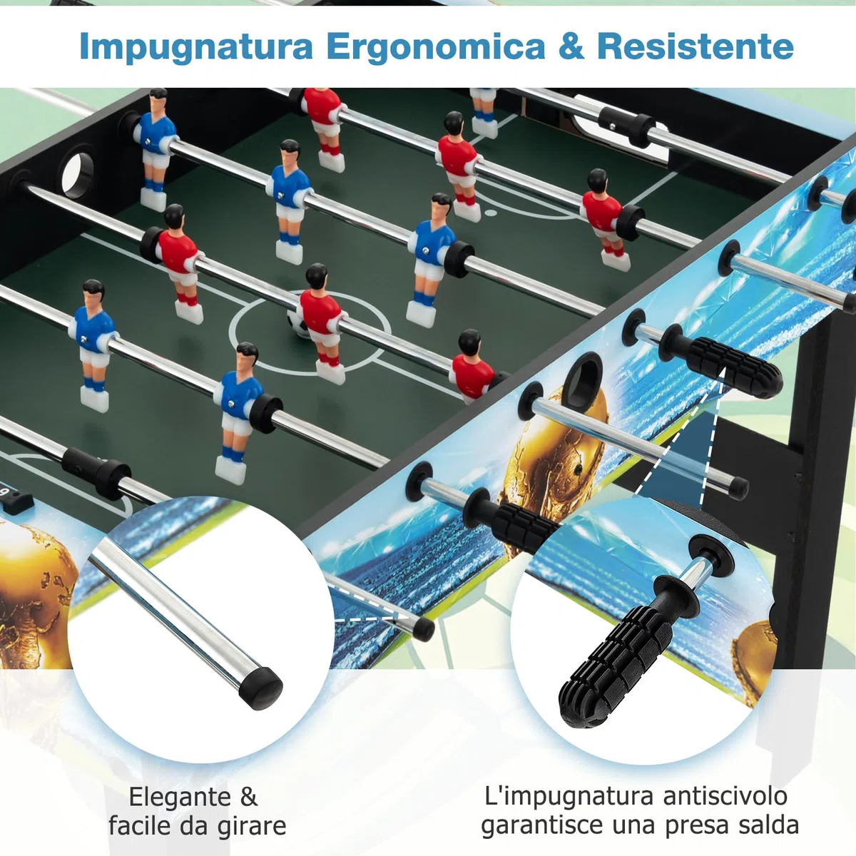 RELAX4LIFE 2-in-1 Calcio Balilla, Calcetto con Gambe Staccabili, Manici Ergonomici, 2 Palline, Segnapunti per Adulti e Bambini, per Casa, Ufficio, Bar