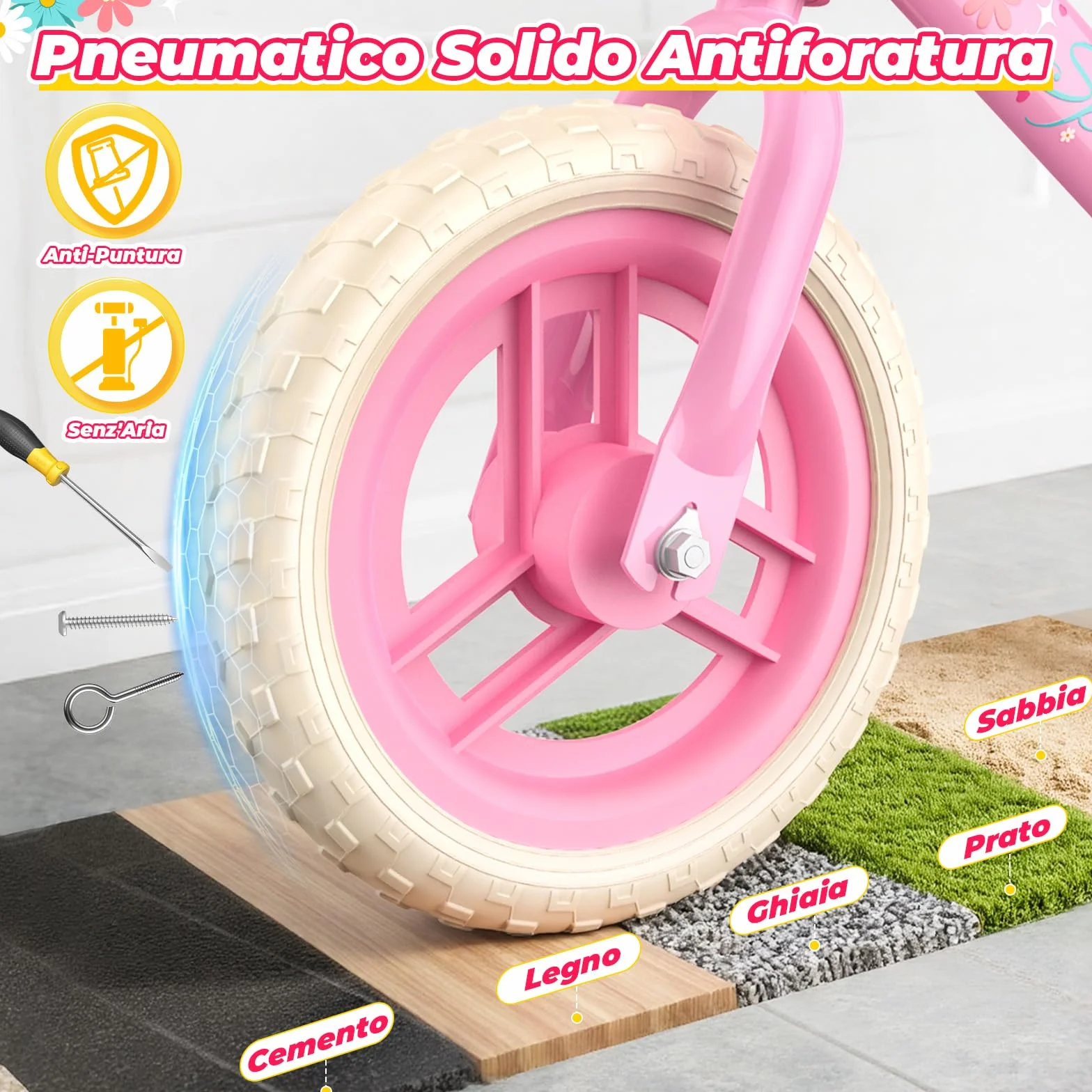 HappyGoLucky Bici Senza Pedali 2-5 Anni, Bicicletta Bambina – Ruote Luminose/Altezza Regolabile/Cestino Intrecciato, Giochi Regalo Giocattoli Gioco Bambina 2-5 Anni