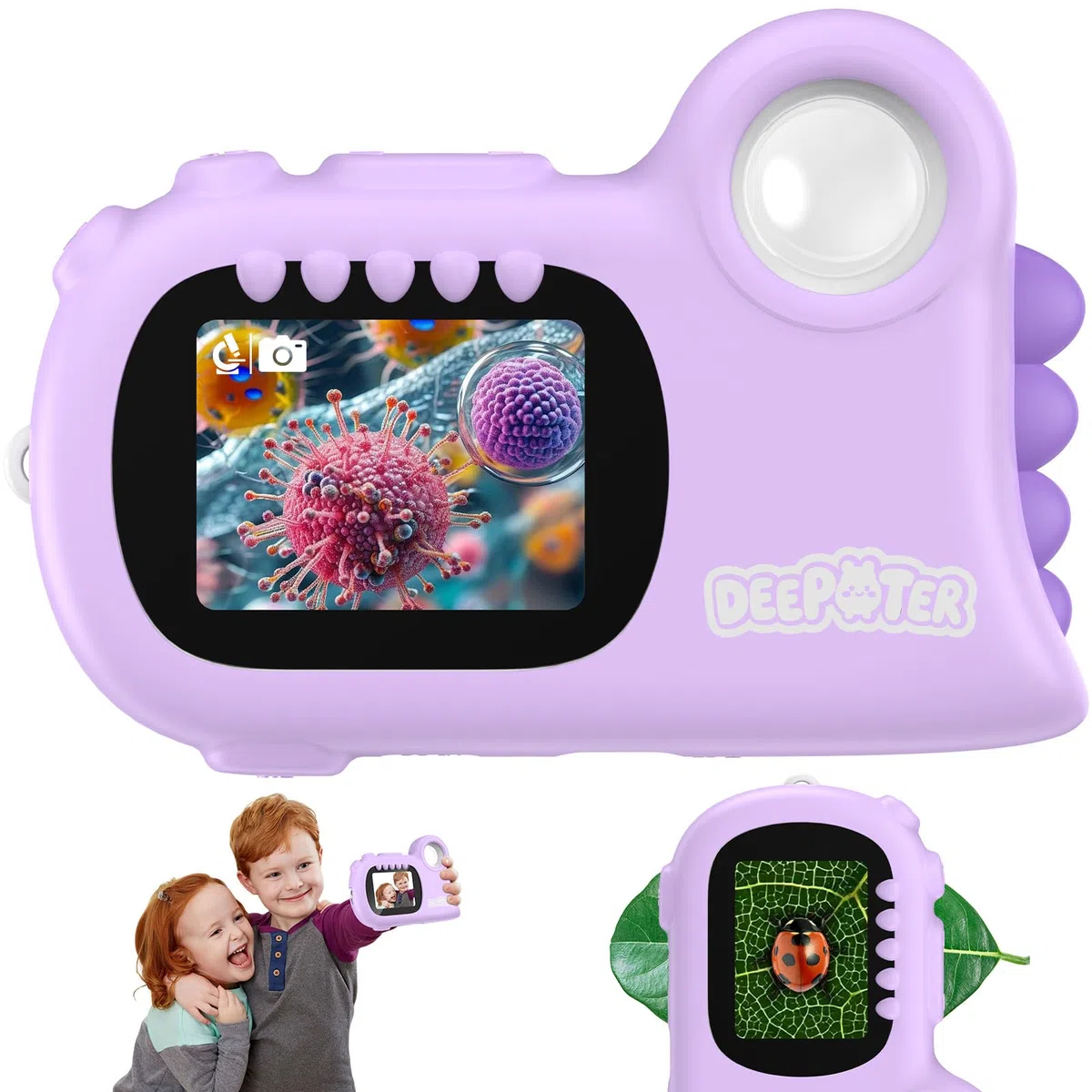 2 in 1 Microscopio Bambini, Deepoter 1000X Microscopio Digitale, Microscopios Portatile con 8 LED Regolabili, Adatto come Regalo di Natale, Compleanno o Capodannodai 3 Aagli 12 Anni, Viola