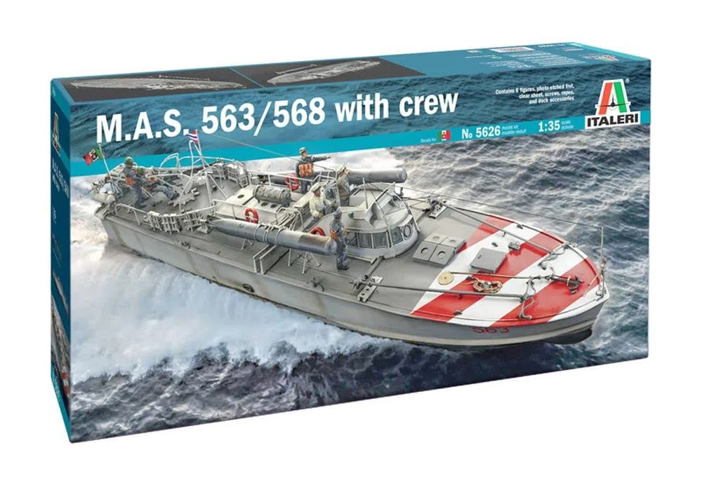 Italeri 5626 M.A.S. 568 4a Serie with Crew M.A.S. Crew & Accessories Included, Scala 1:35, Plastic Model Kit, Modello in plastica da Montare, modellismo, Navi Militari