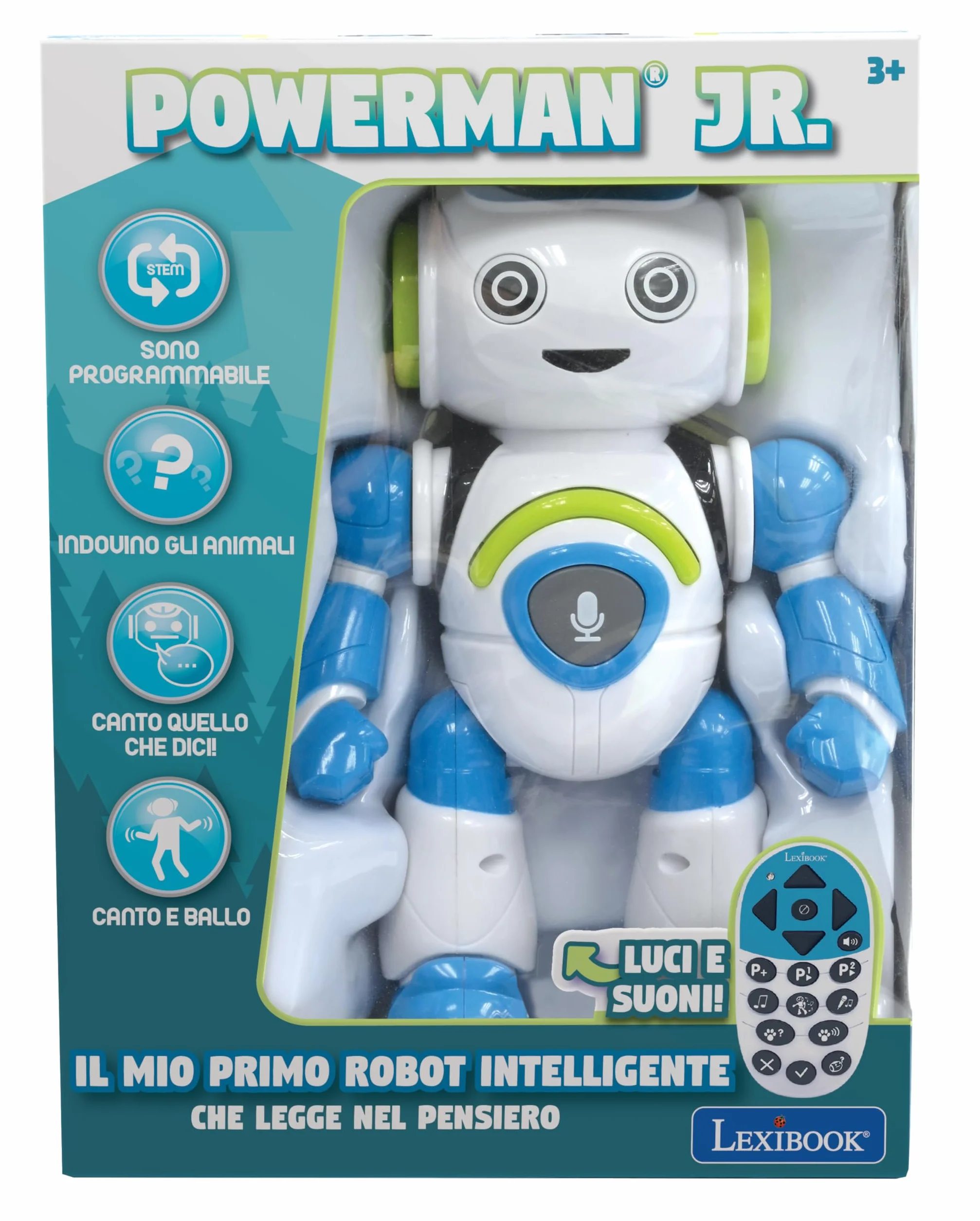 Lexibook, Powerman Jr., Robot giocattolo intelligente interattivo che legge nella mente giocattolo per bambini che ballano musica, Blu, ROB20IT