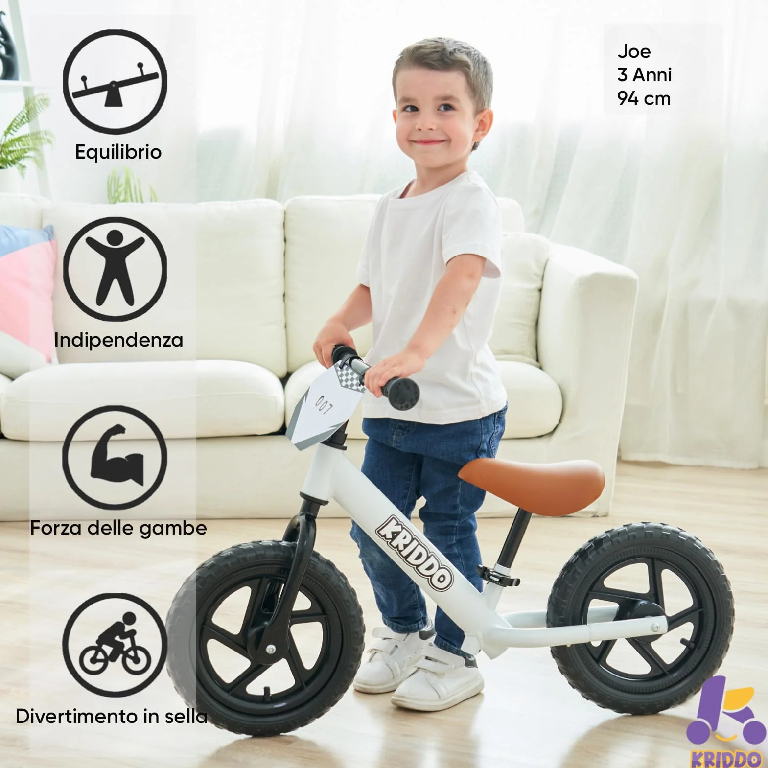 KRIDDO Bici per bambini 2 anni, età 18 mesi a 5 anni, 12 pollici push bike con piastra personalizzata (3 set di adesivi inclusi), bicicletta regalo per 2-3 ragazzi ragazze