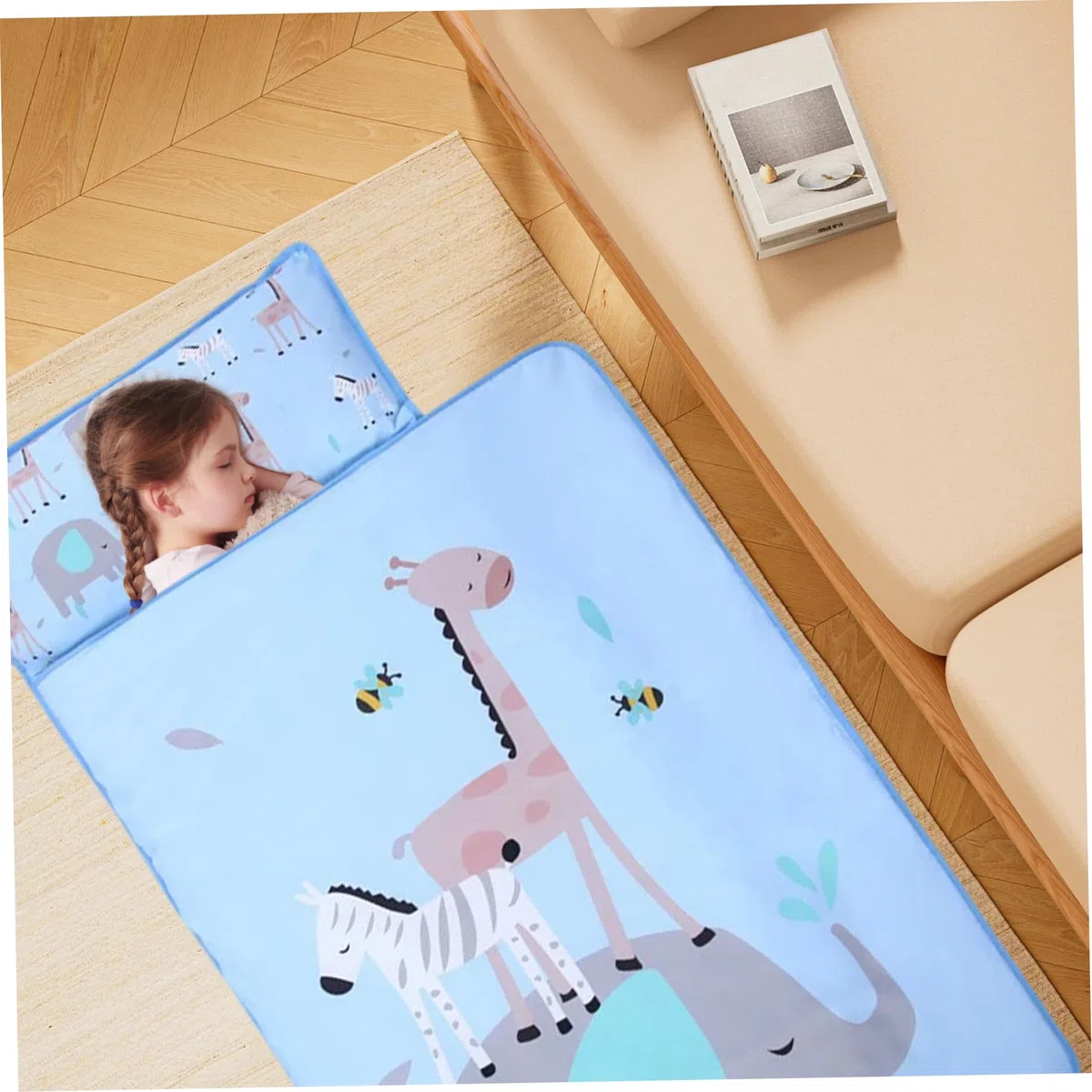 Tappetino per pisolino per bambini con cuscino, sacco a pelo portatile pieghevole da 49x20 pollici, comfort per animali dei cartoni animati, per la casa, la scuola materna, l'asilo nido
